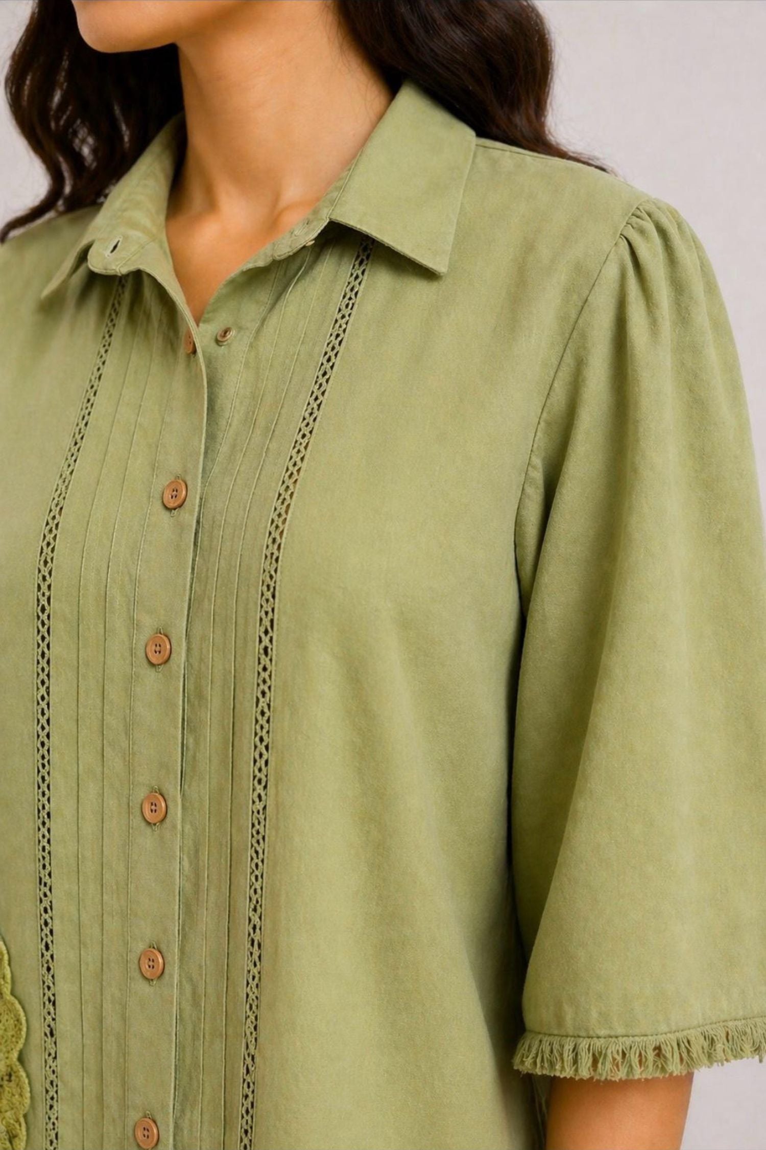 Oversized Fit Cotton Shirt in Moss Green