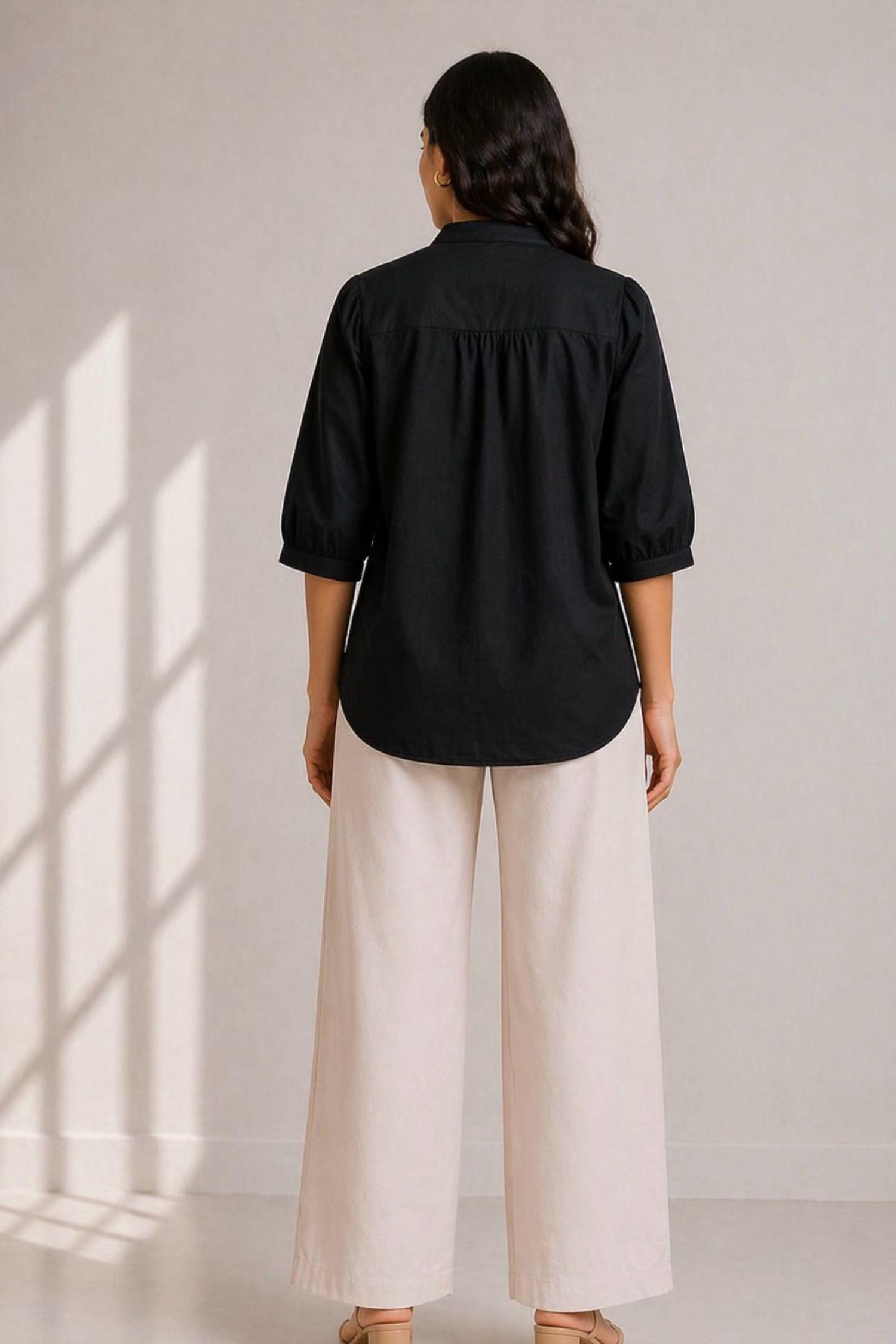Relaxed Fit cotton Black Shirt.