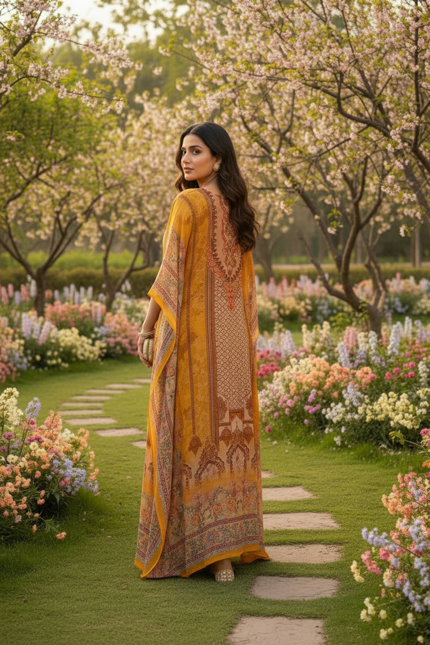 Golden Grace Long Printed Kaftan