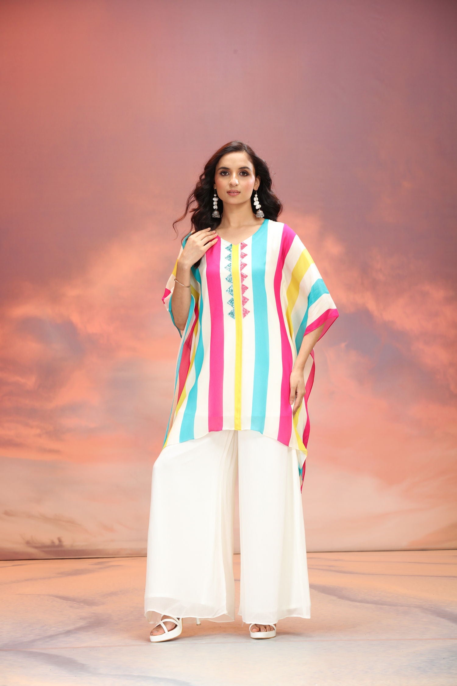Viscose Charm Multicolor Embroidered Kaftan Cord Set