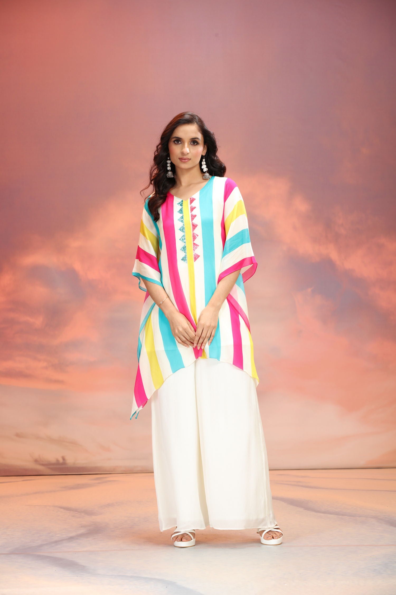 Viscose Charm Multicolor Embroidered Kaftan Cord Set