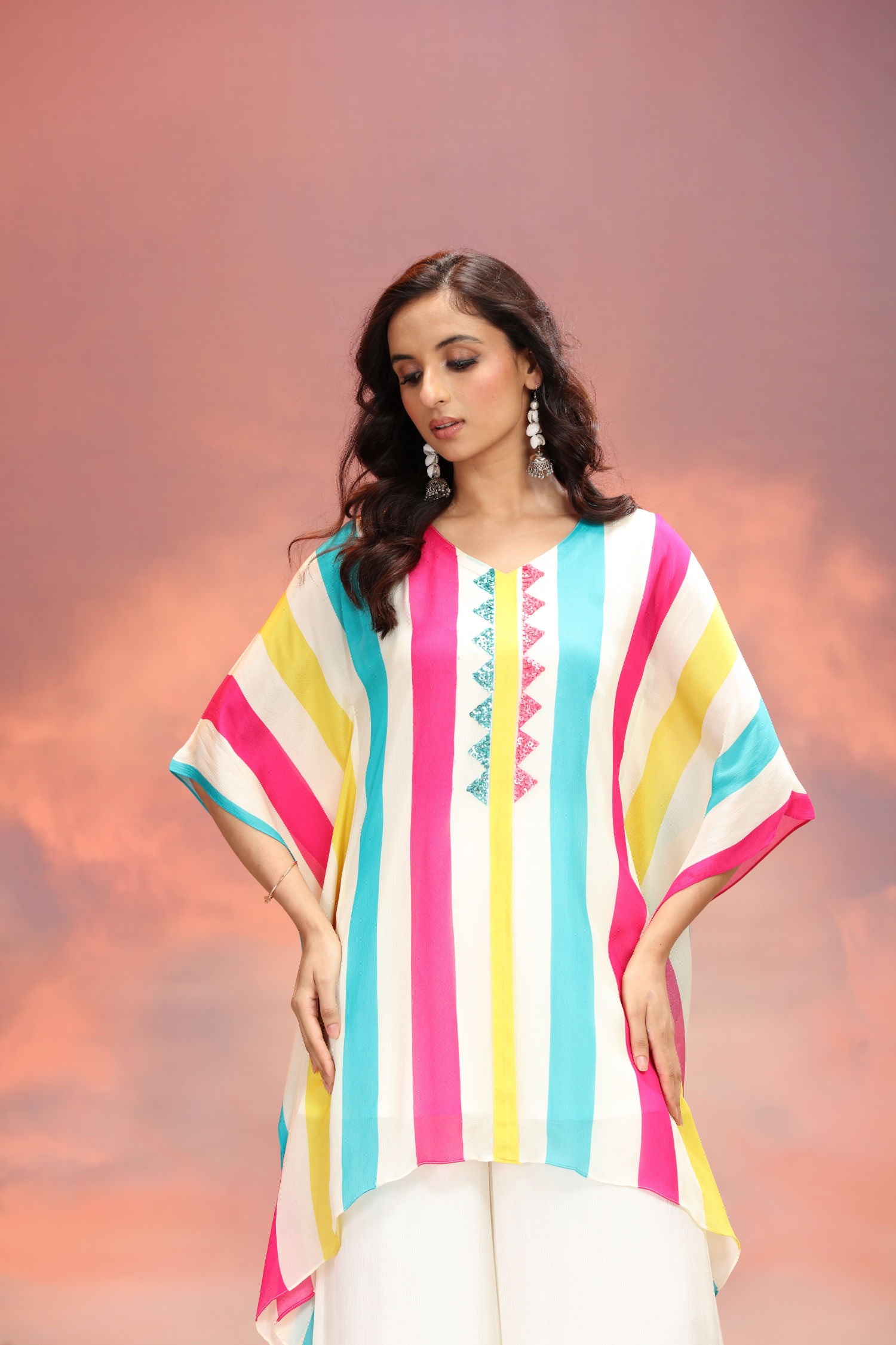 Viscose Charm Multicolor Embroidered Kaftan Cord Set