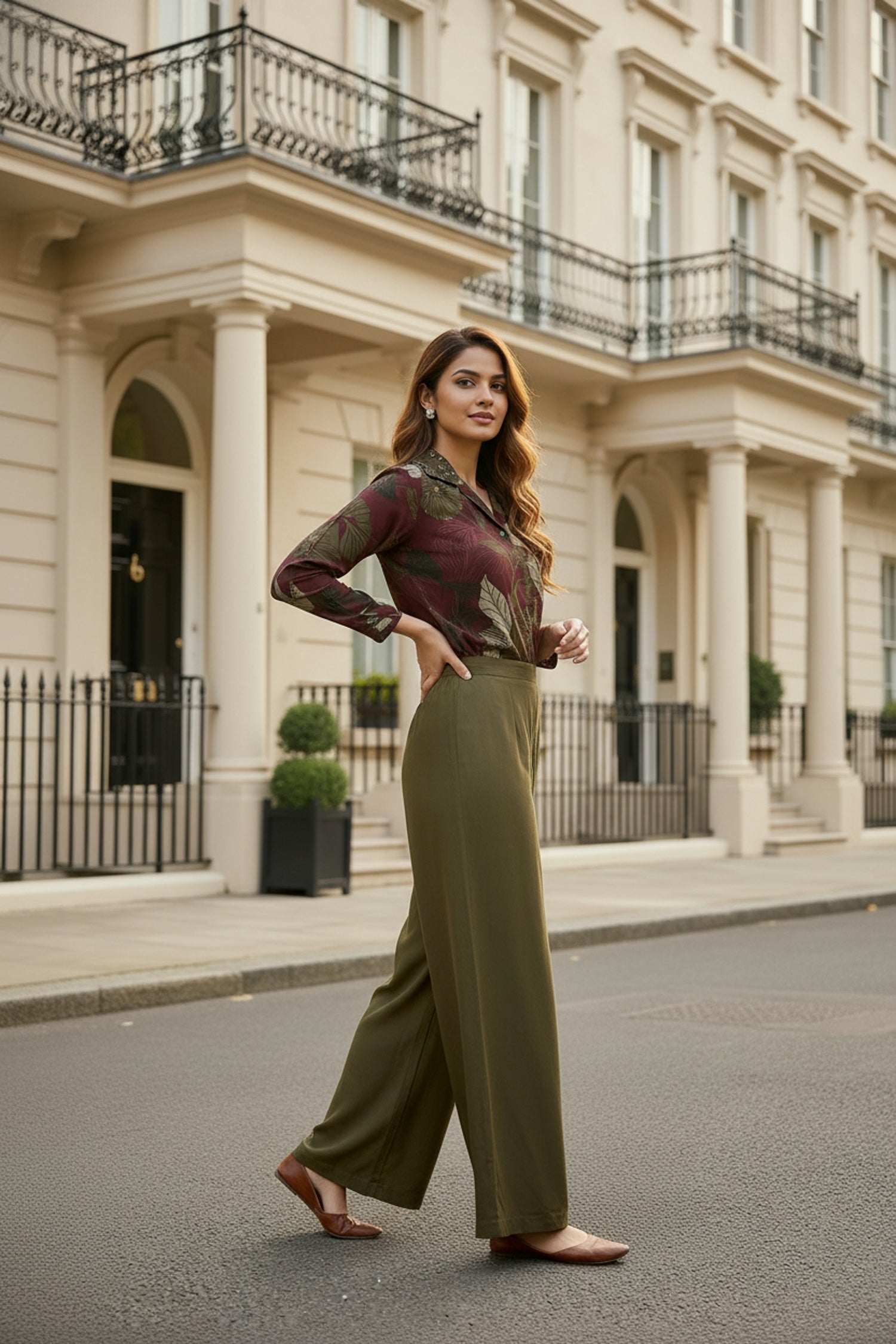 Maroon Floral & Leaf Printed Co-ord Set with Solid Pants