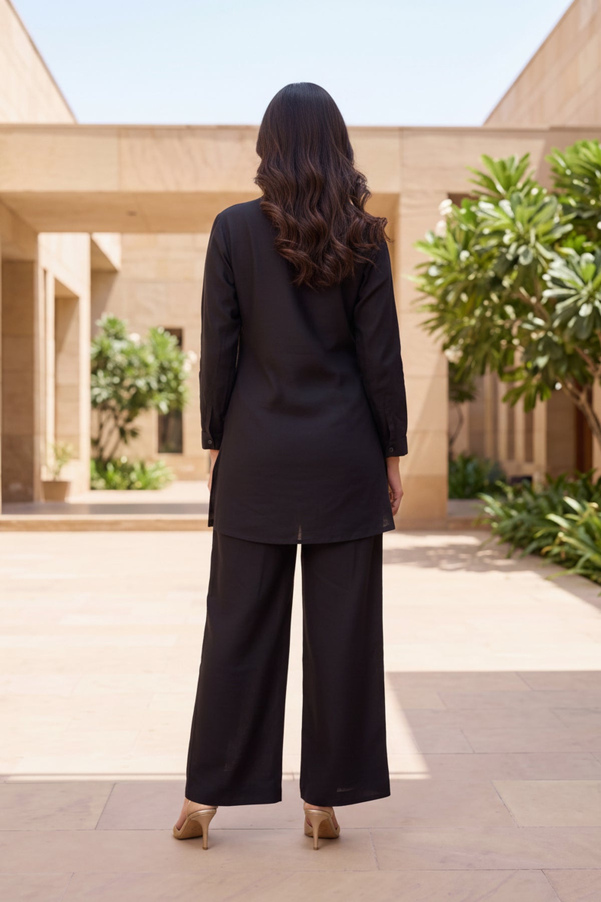 Black Embroidered Cotton Coord Set