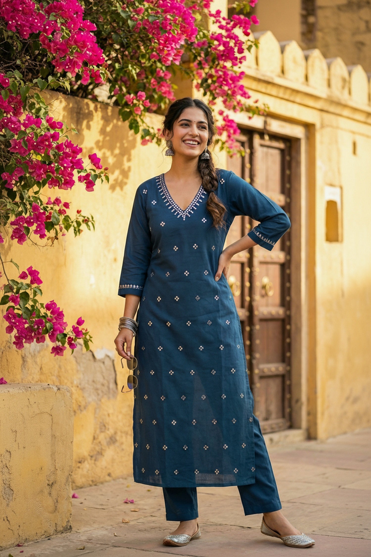 Blue Aura Embroidered Cotton Cord Set