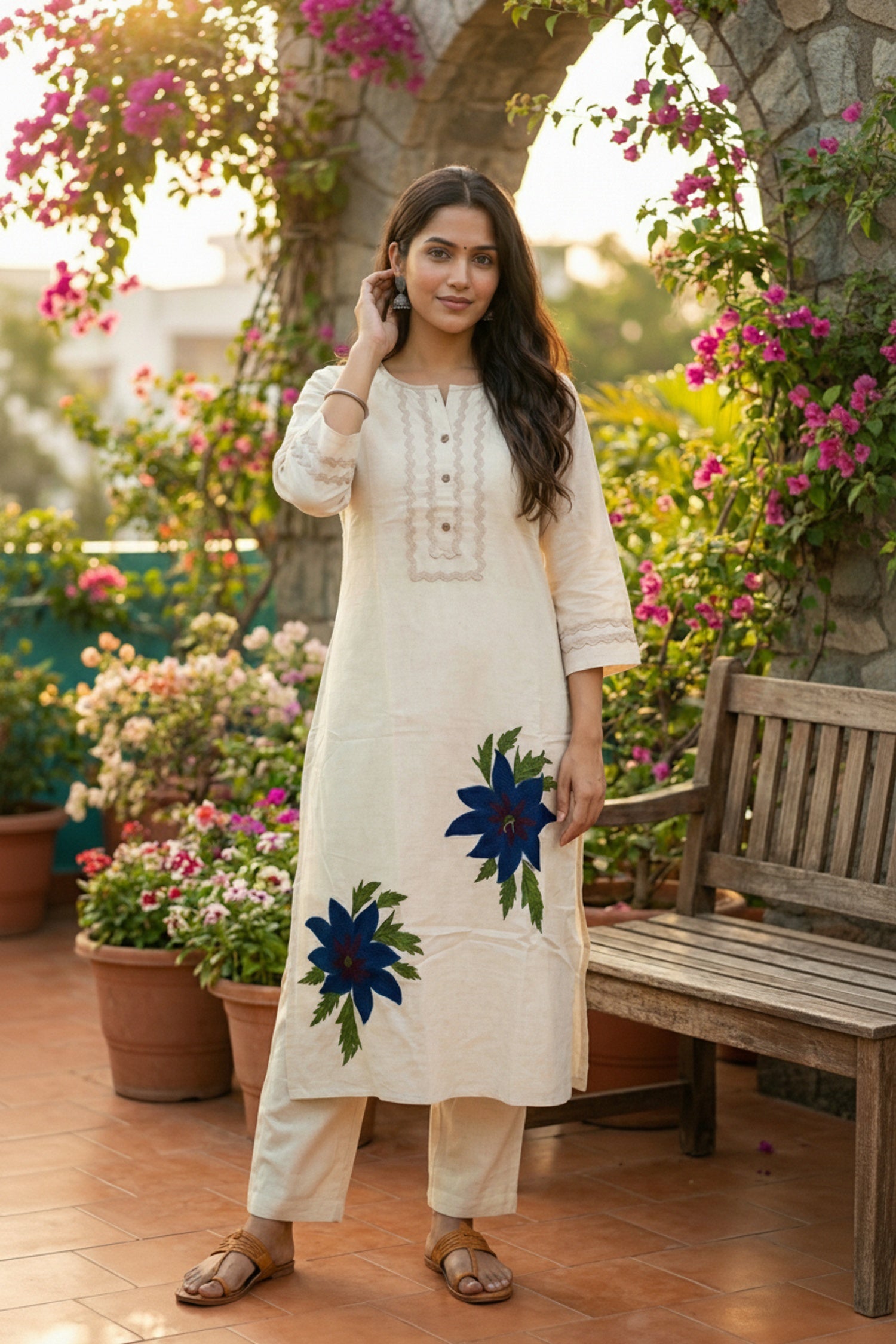 Off-White Floral Print Cotton Cord Set