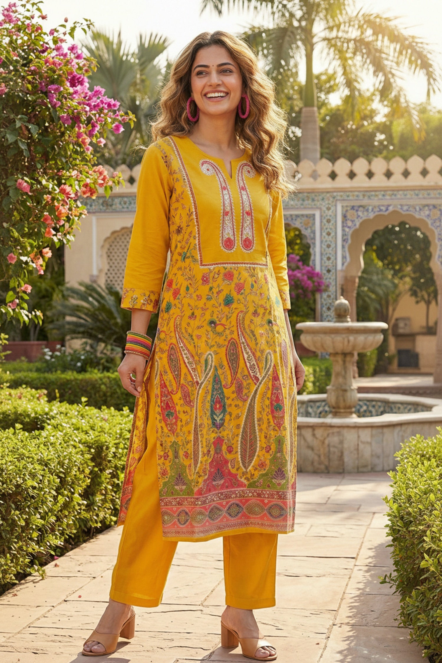 Mustard Digital Printed Cotton Cord Set