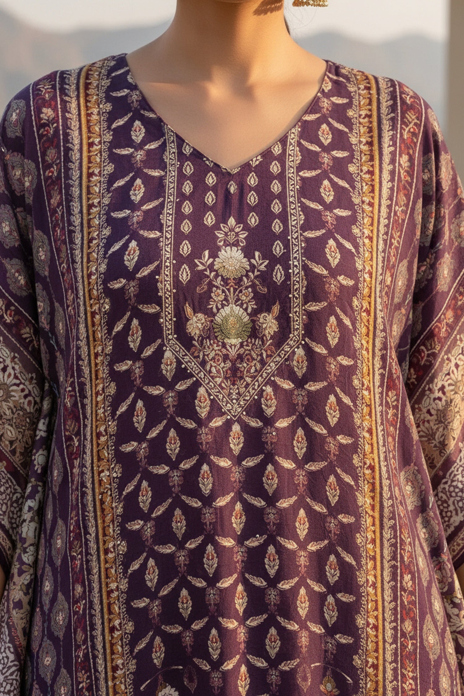 Purple Viscose Long Kaftan