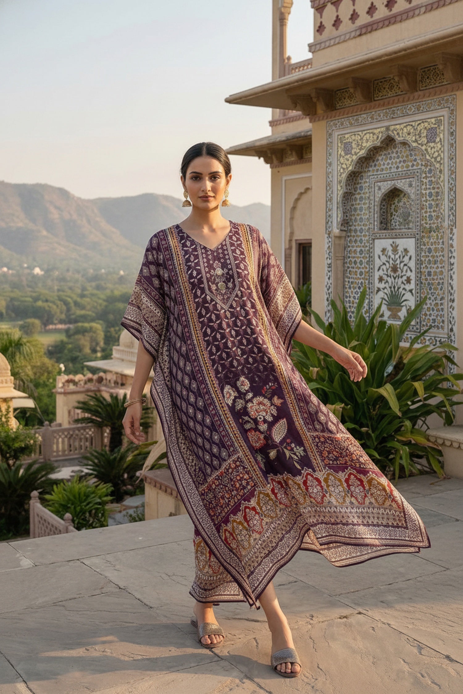 Purple Viscose Long Kaftan