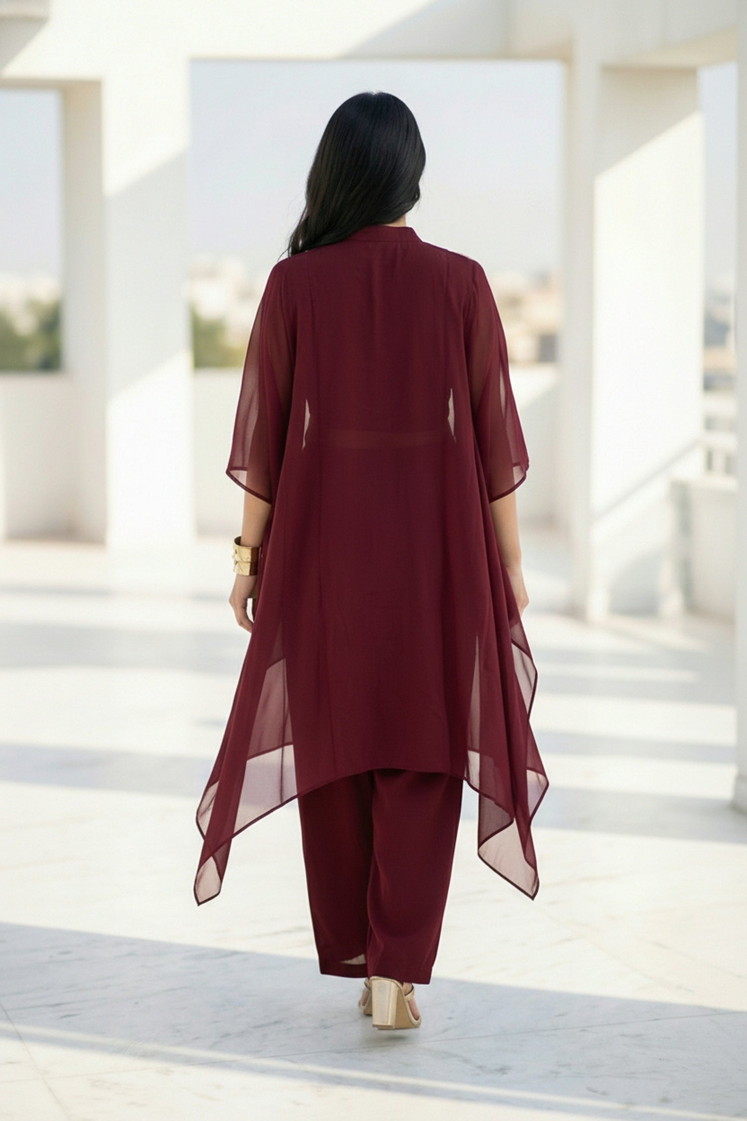 Maroon Charm Embroidered Neck Co-ord Set