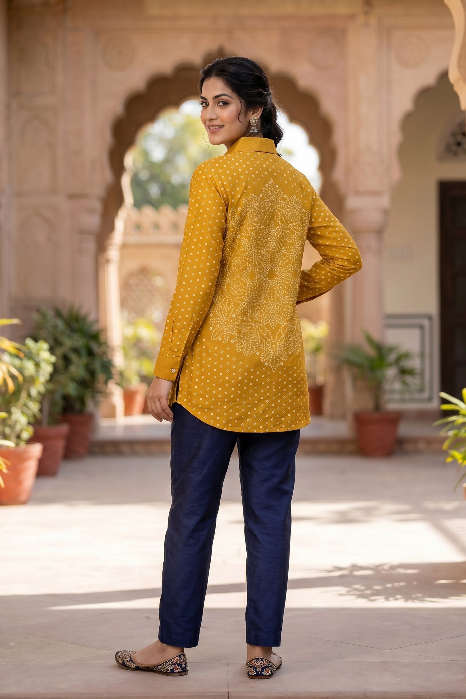 Golden Yellow Bhandhi Crepe Shirt