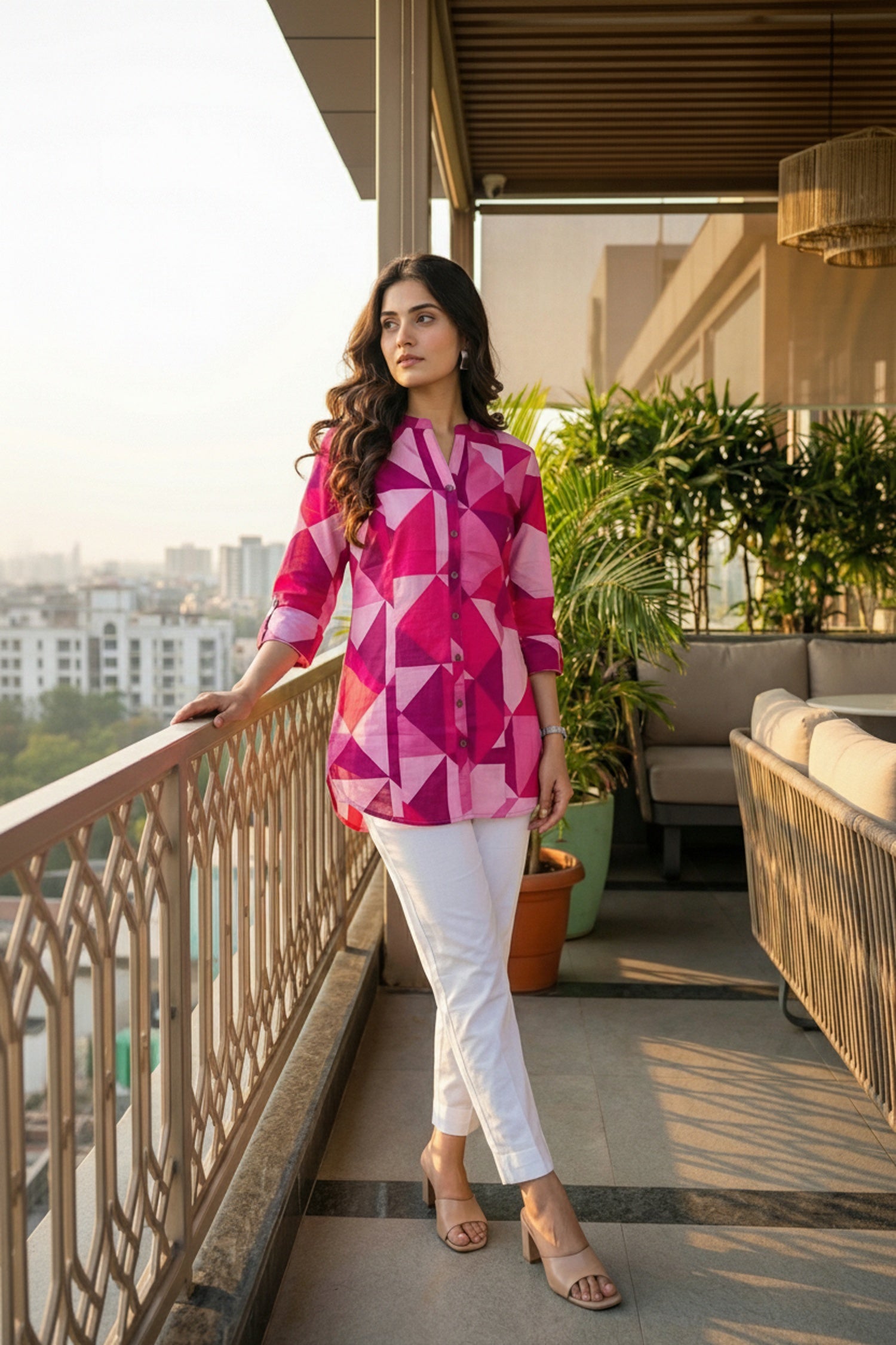 Pink Cotton Short Kurti Top