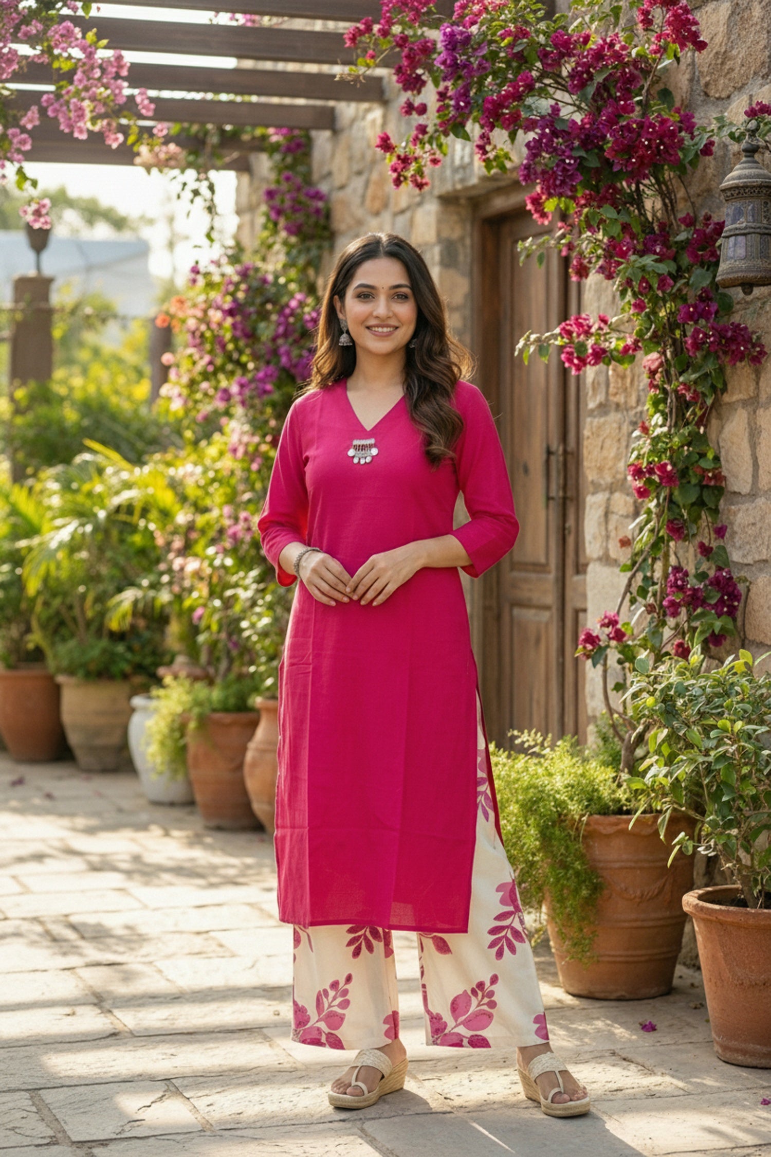 Rani Charm Solid Top & Printed Pants Set