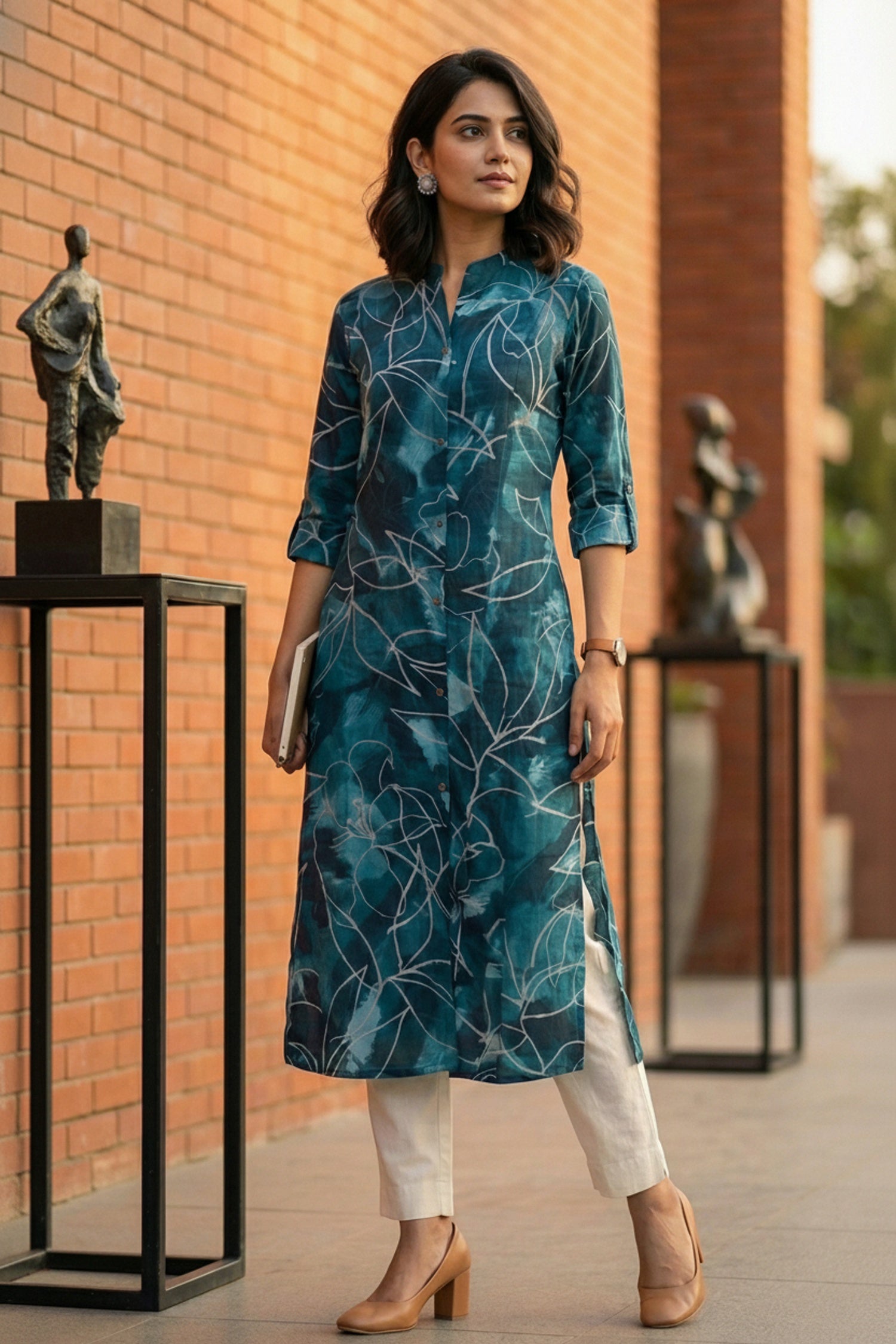 Blue Printed Cotton Long Kurti