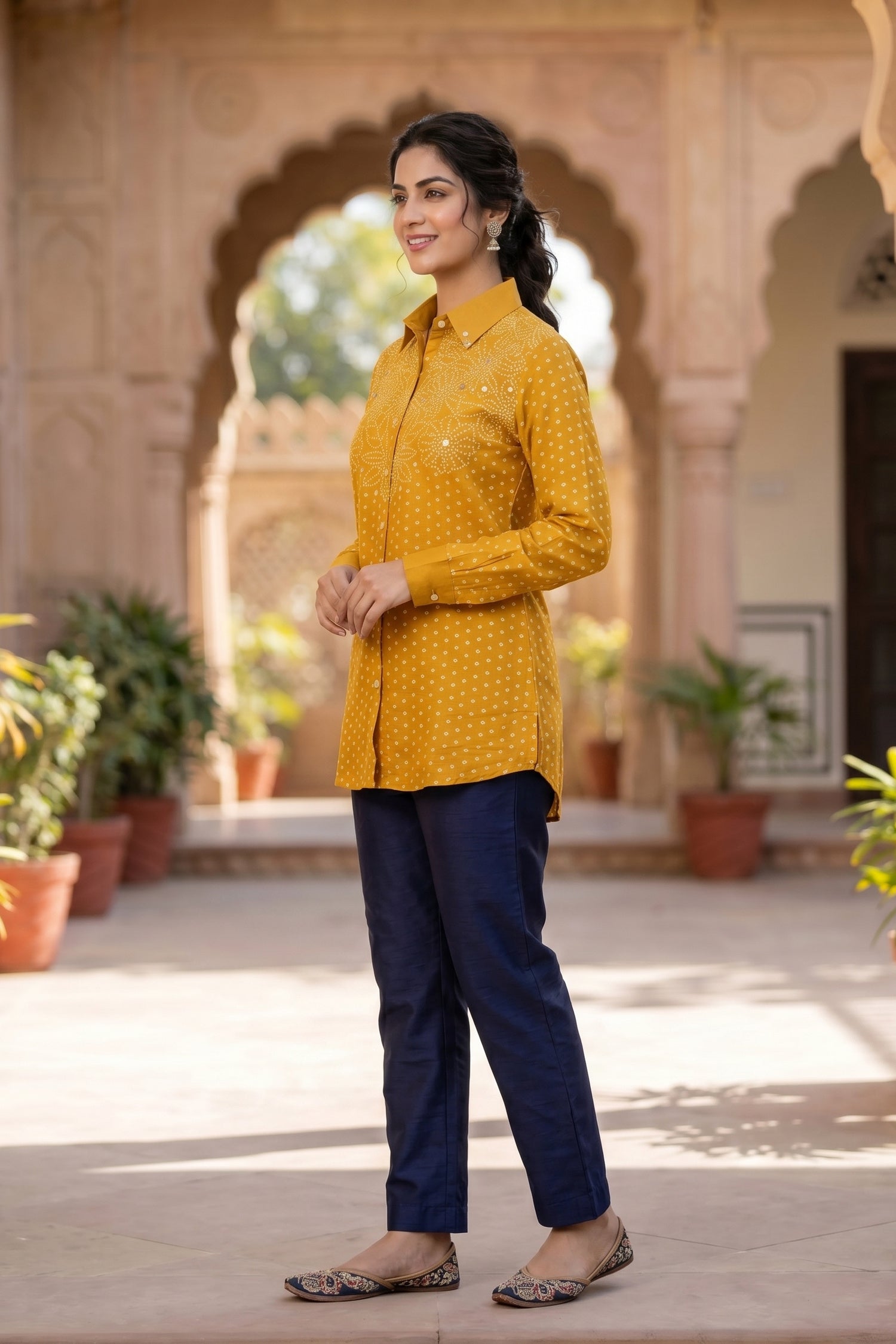 Golden Yellow Bhandhi Crepe Shirt