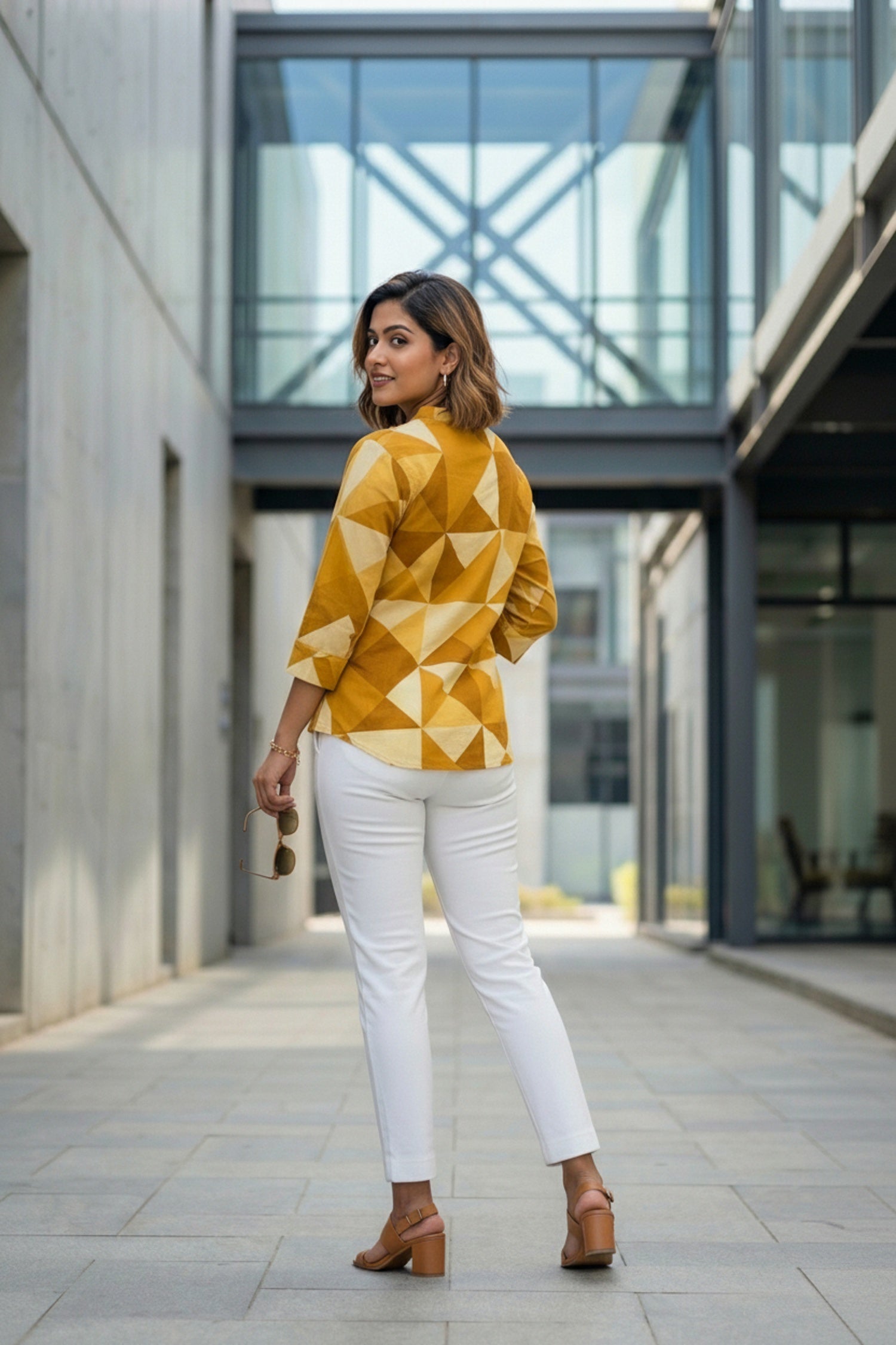 Yellow Bold Checks Cotton Short Kurti Top