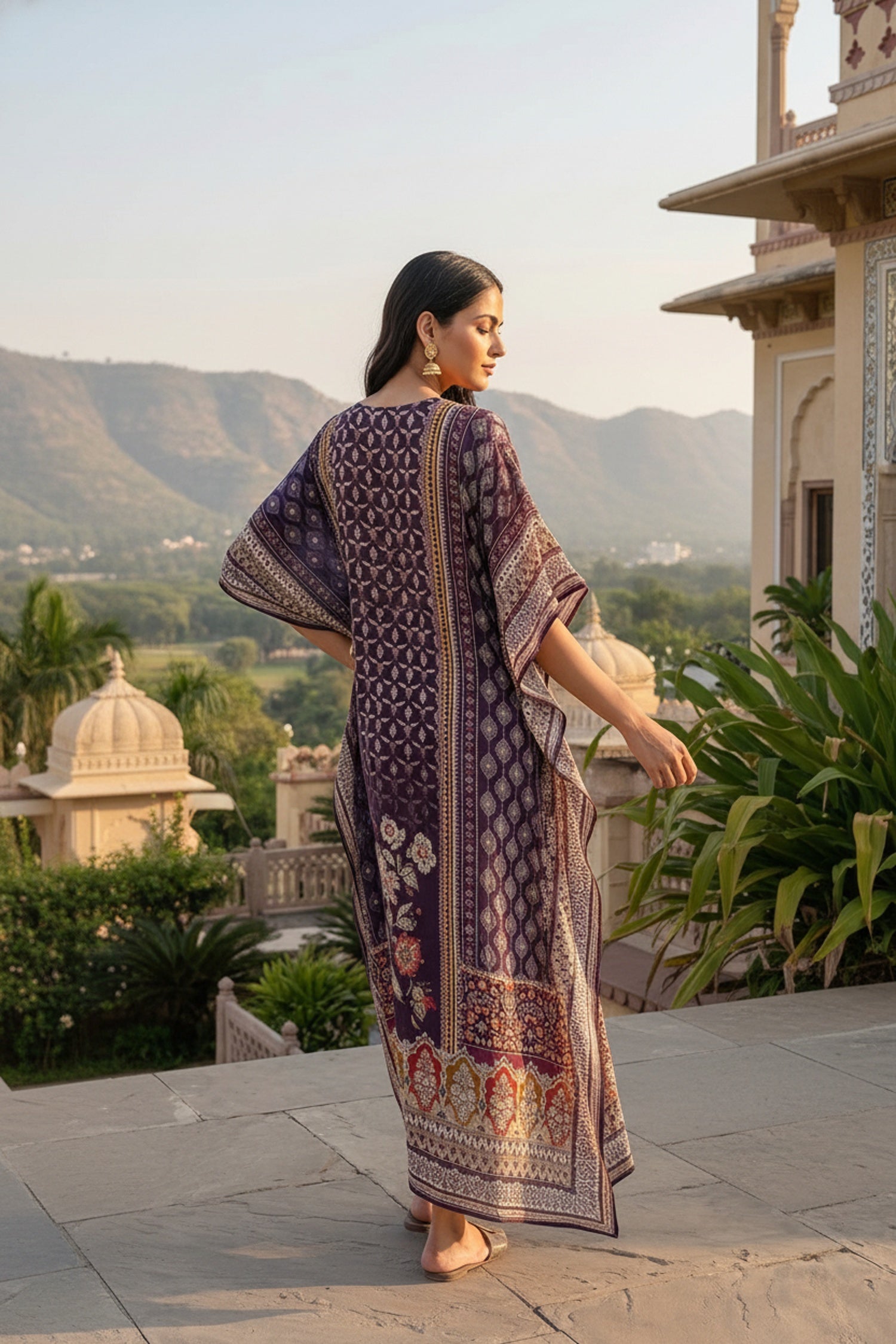 Purple Viscose Long Kaftan