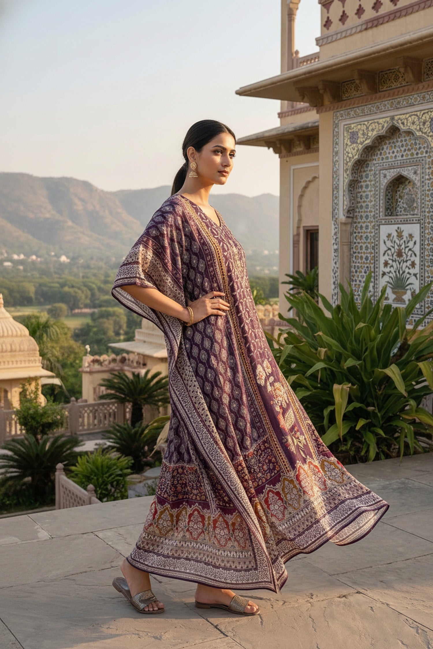 Purple Viscose Long Kaftan