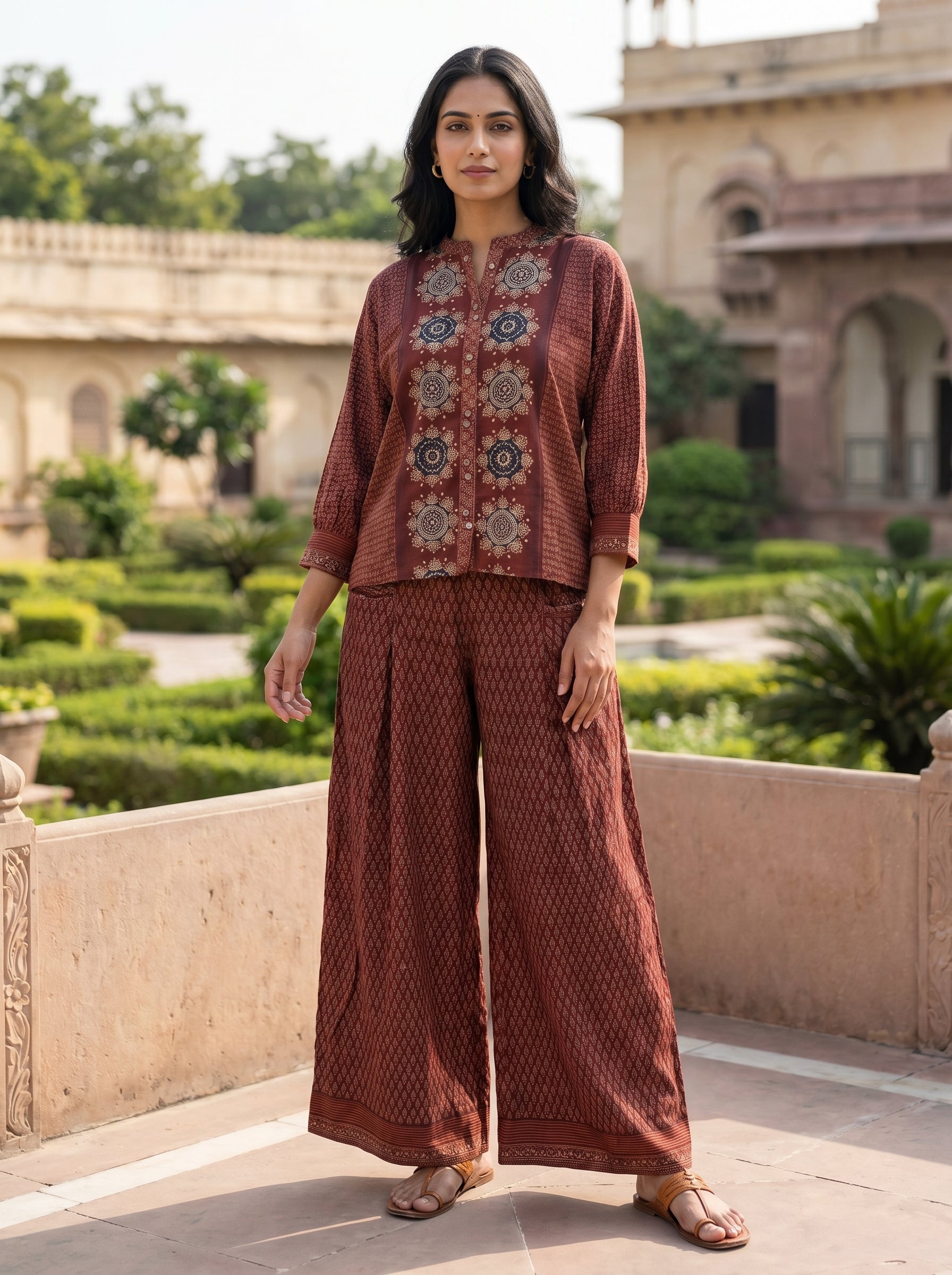Maroon Abstract Print Co-ord Set