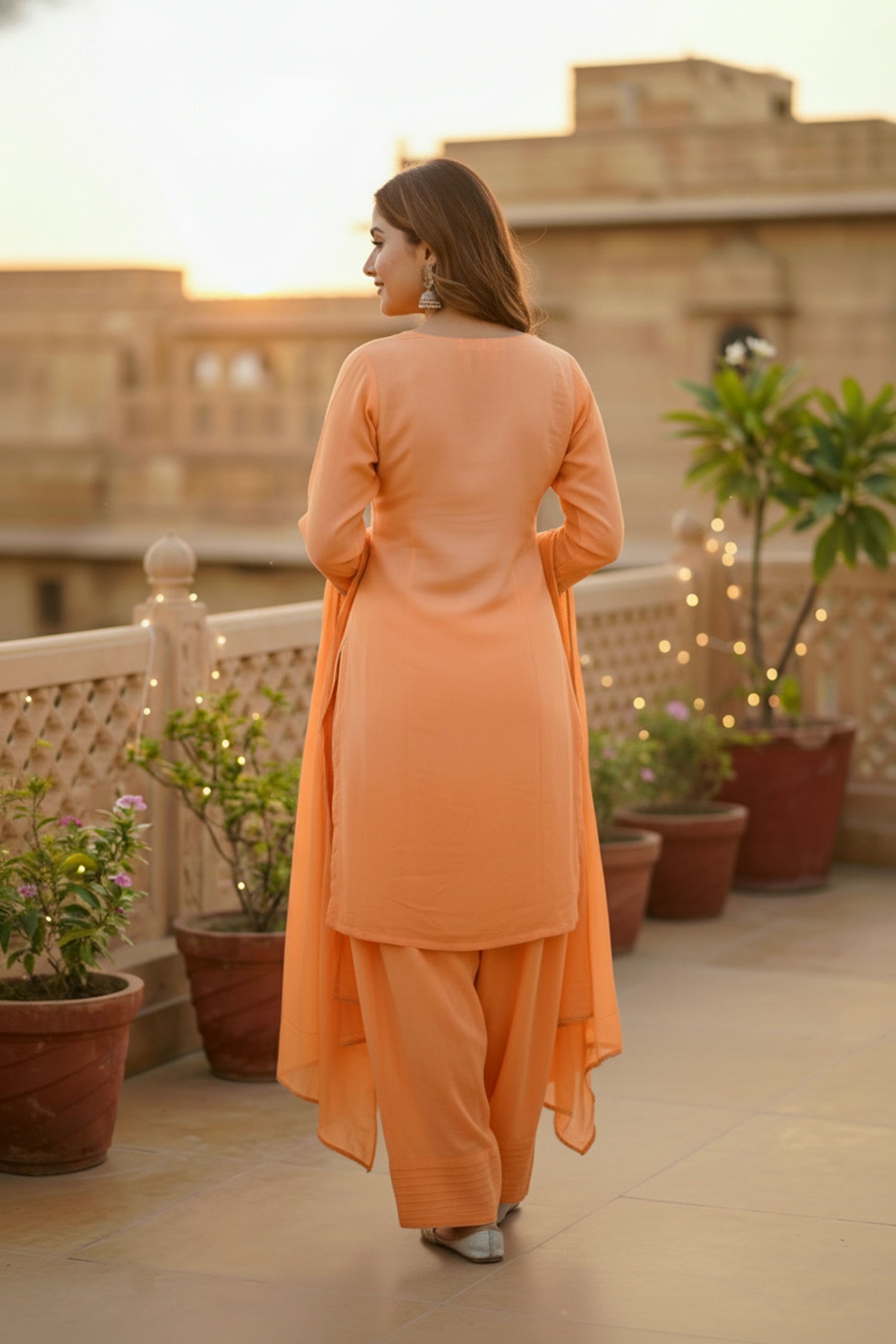 Orange Embroidered Kurta with Salwar & Dupatta