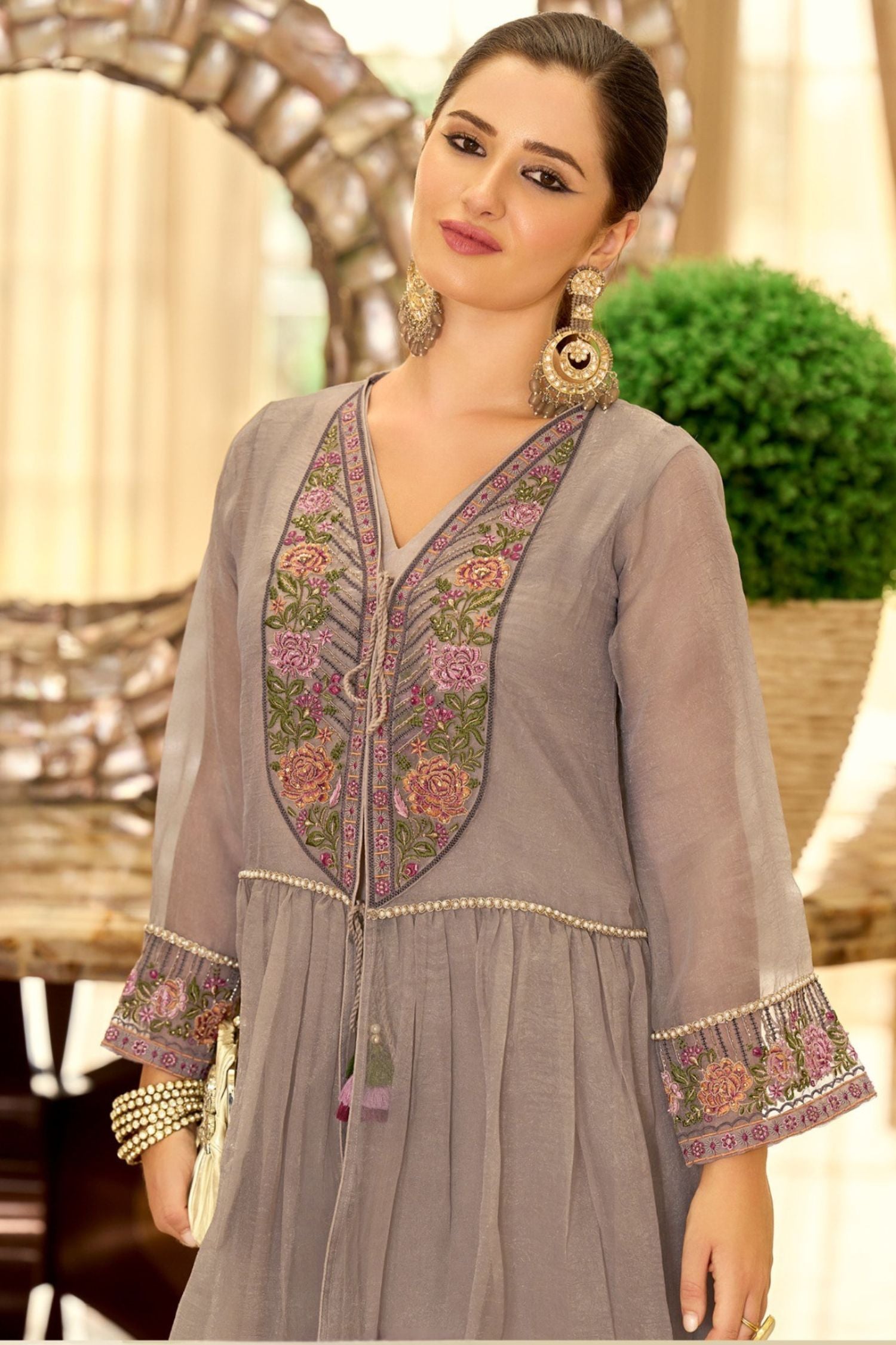 Signature Pure Organza Collection – Embroidered Perfection with Handcrafted Charm (Brown)