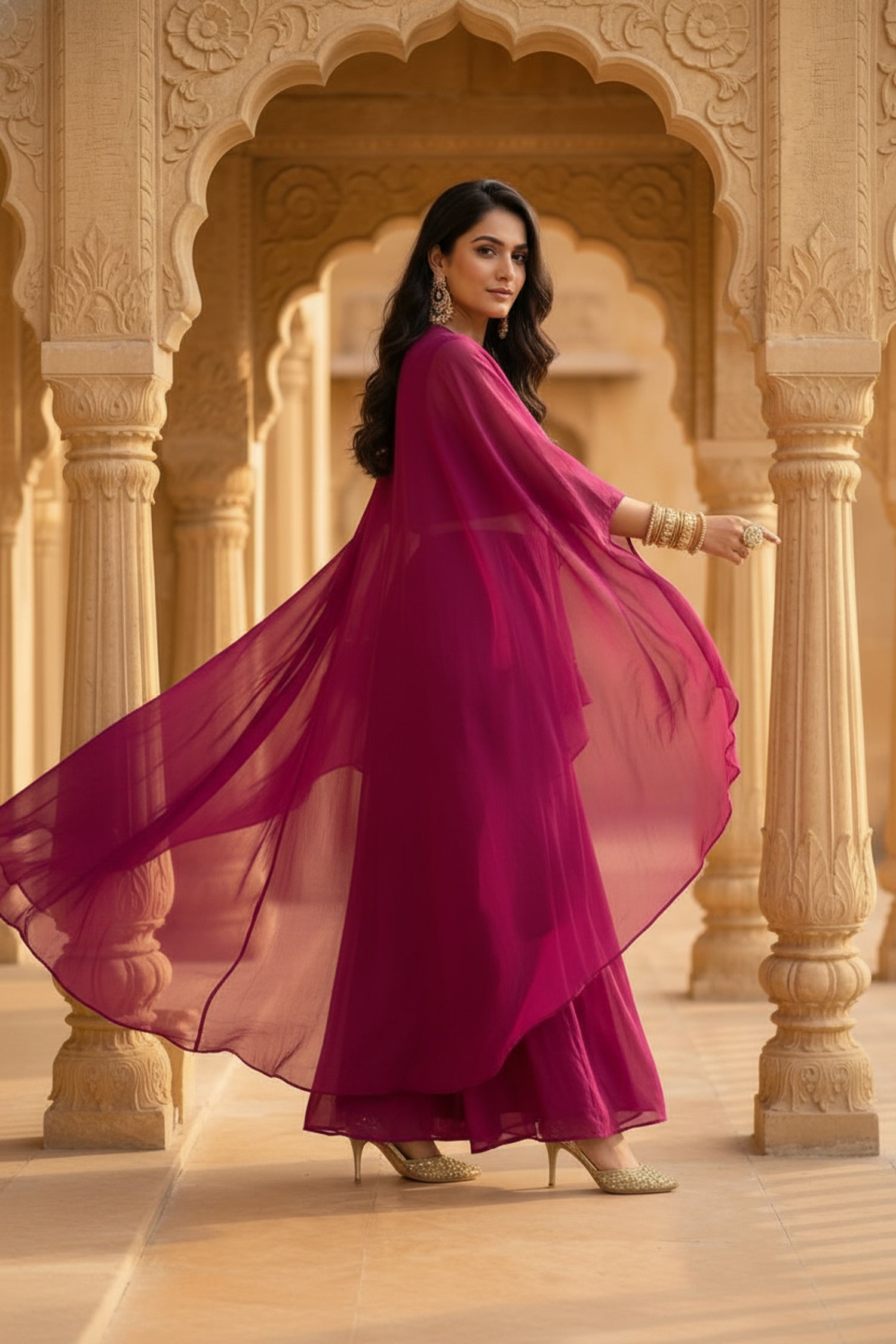 Purple Three-Piece Set with Embroidered Net Jacket and Pant