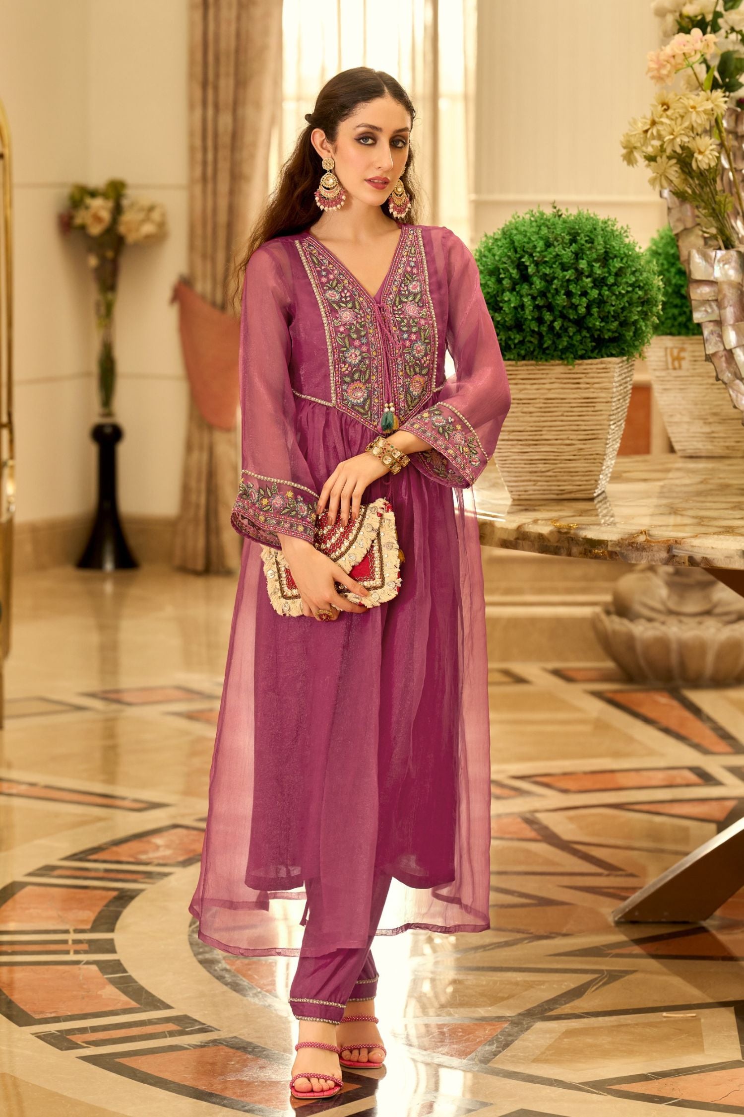 Signature Pure Organza Collection – Embroidered Perfection with Handcrafted Charm (Pink)