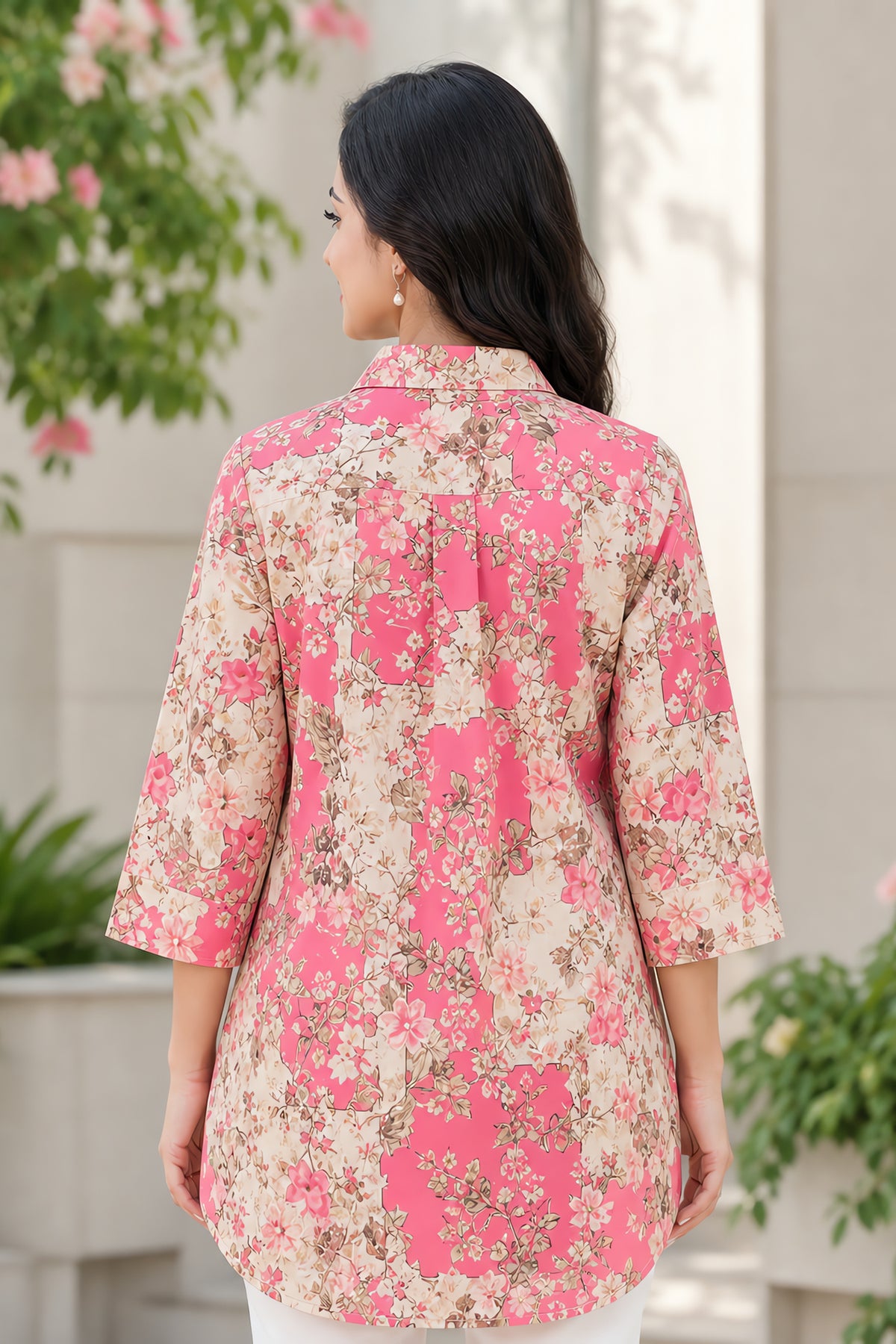 Pink Floral Printed Top Shirt