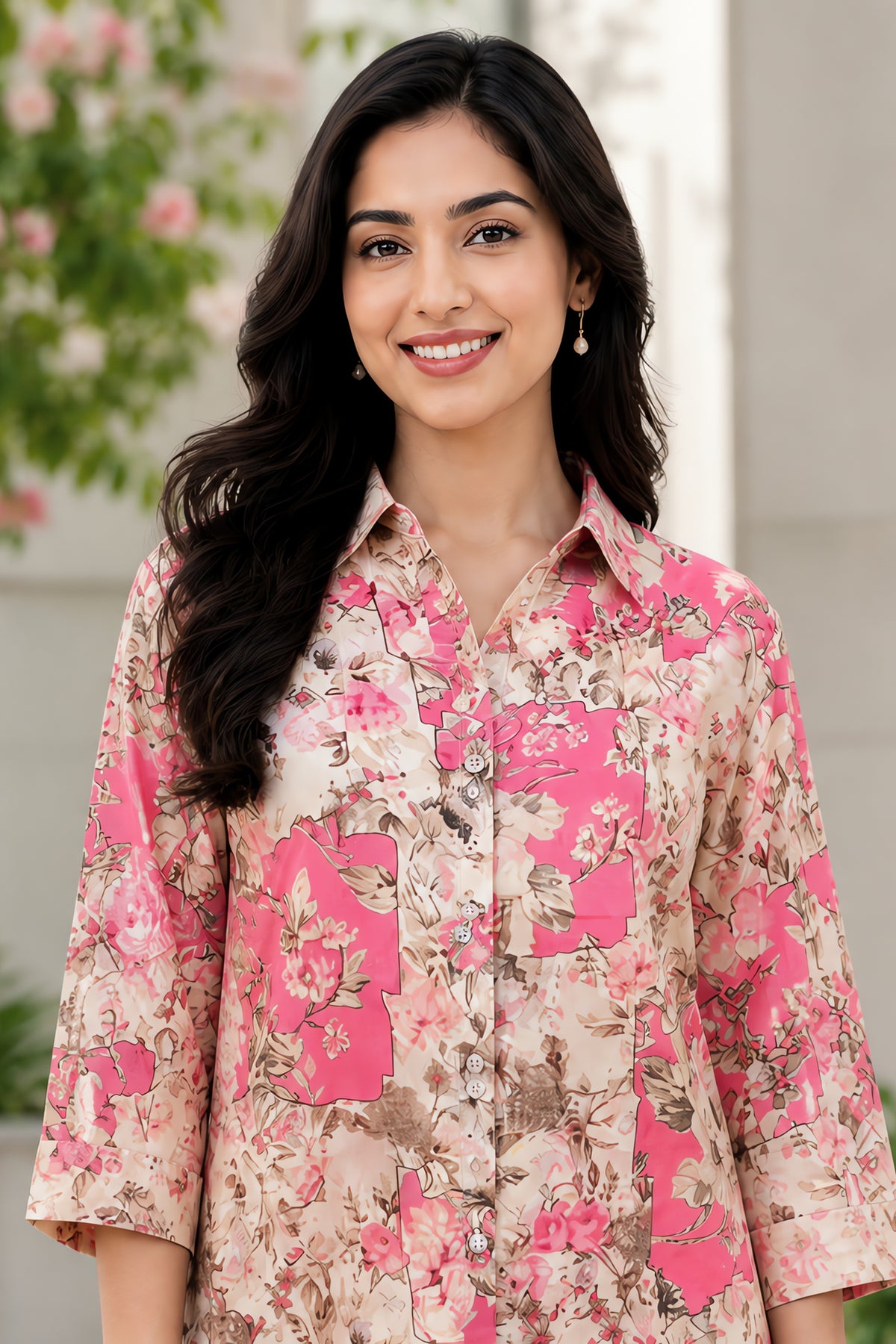 Pink Floral Printed Top Shirt
