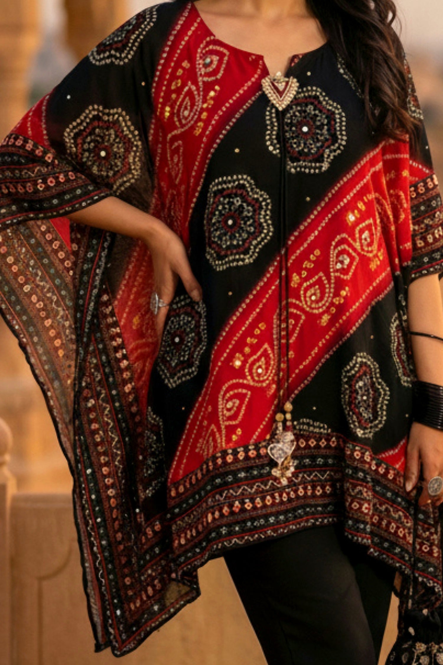 Multicolor Bold Printed Short Kaftan