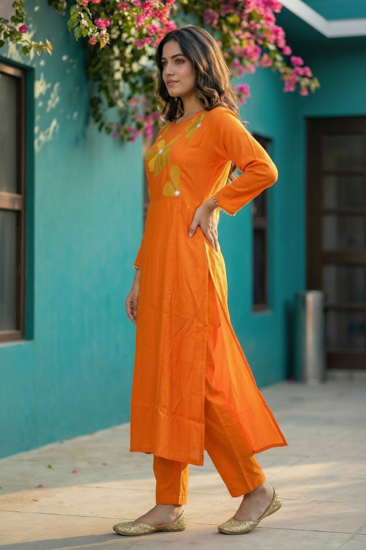 Orange Floral Cotton Co-ord Set
