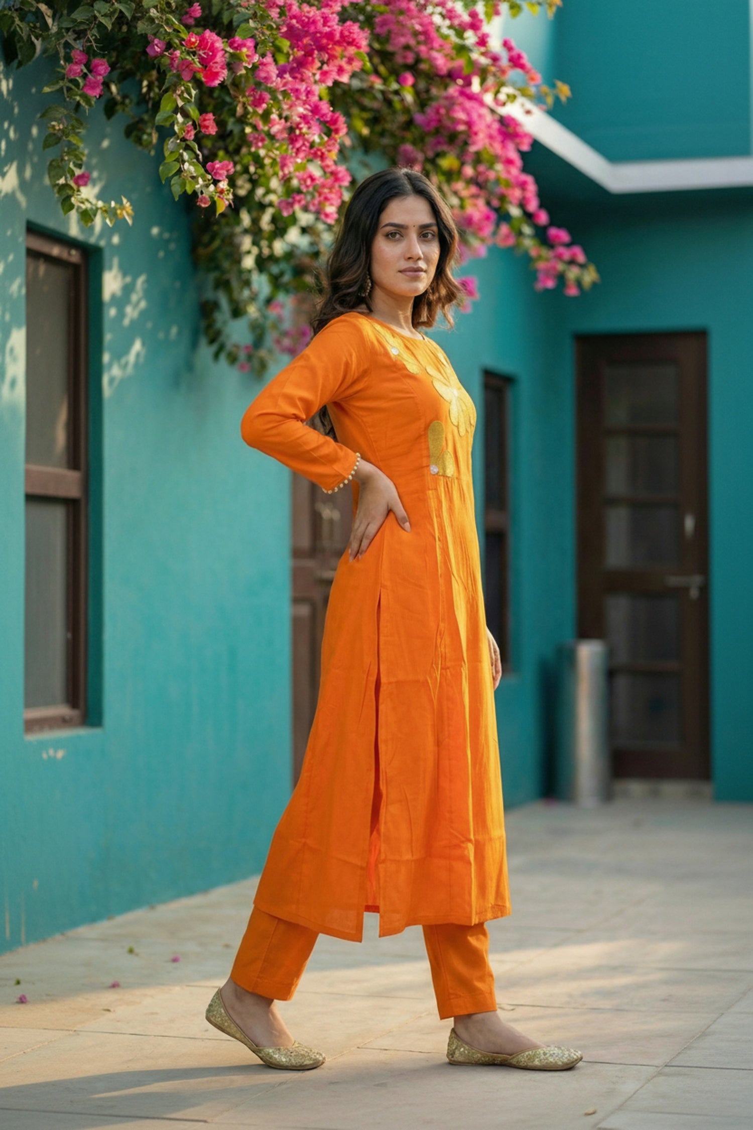 Orange Floral Cotton Co-ord Set