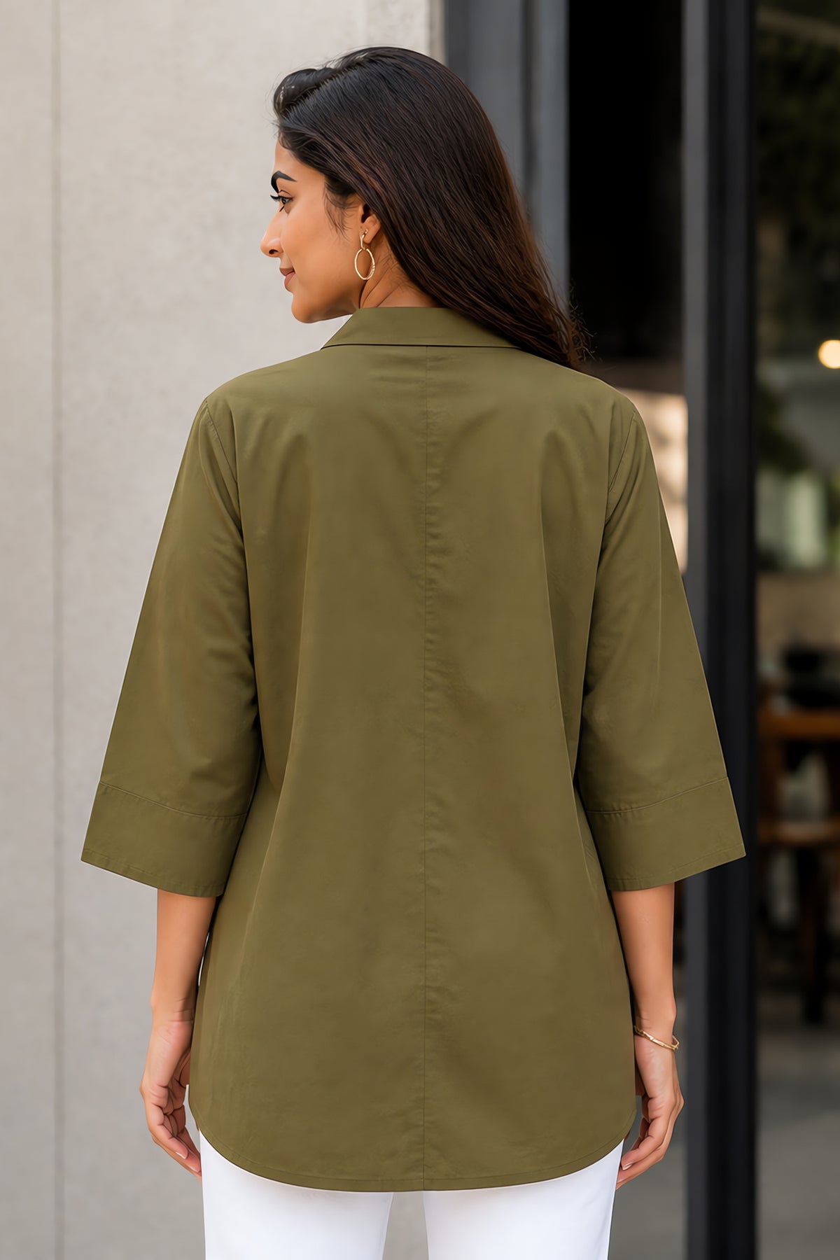Olive Green Cotton Floral Embroidered Top