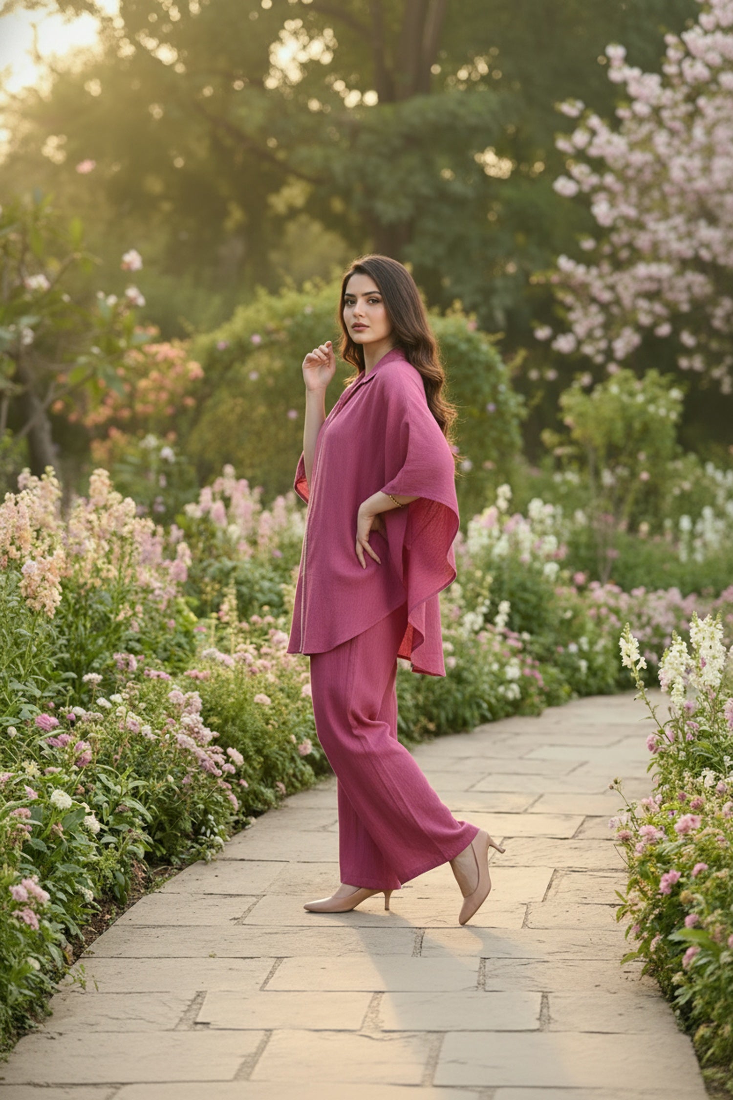 Onion Pink Kaftan Style Cord Set