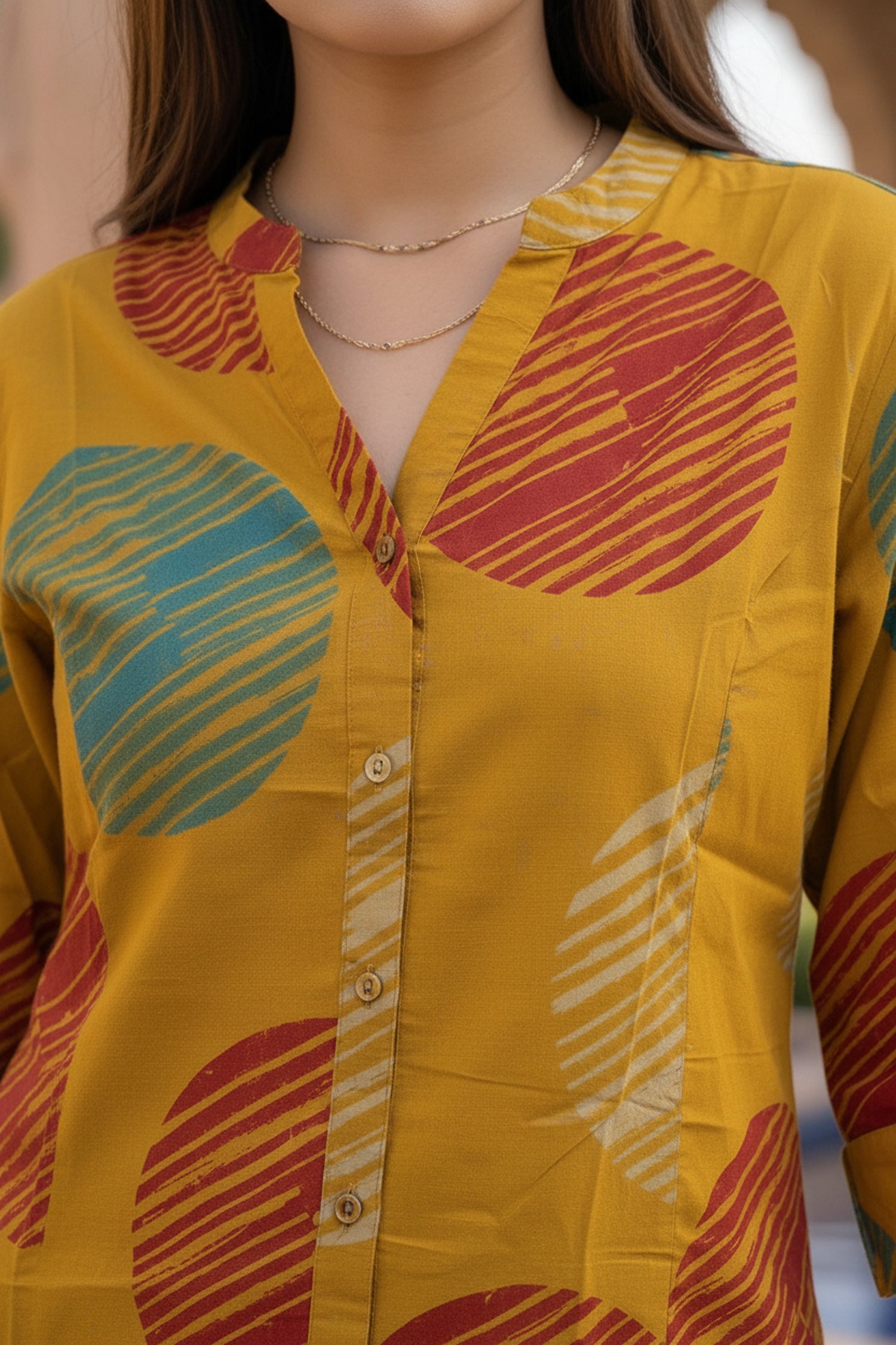 Yellow Cotton Top with Geometric Print