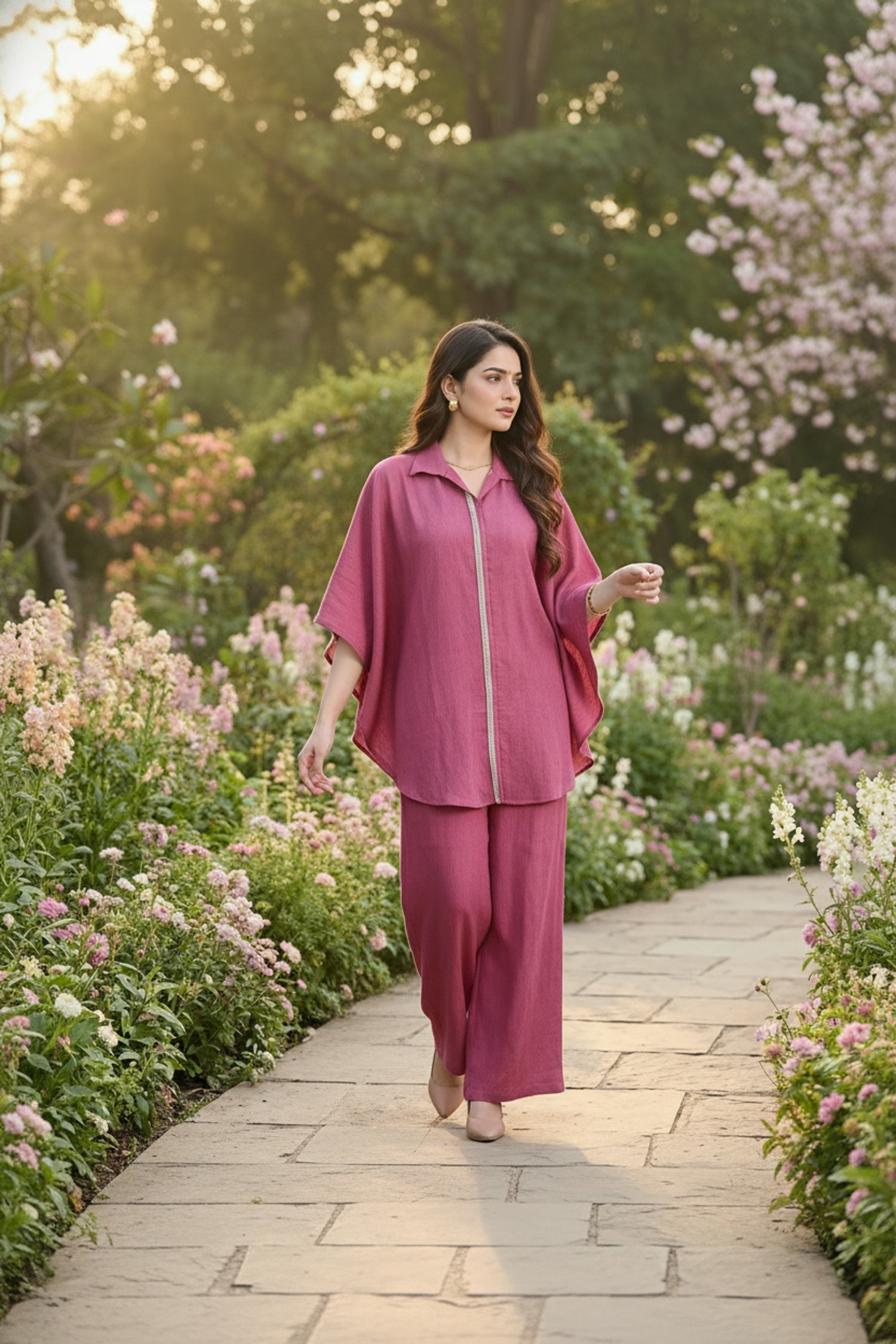 Onion Pink Kaftan Style Cord Set