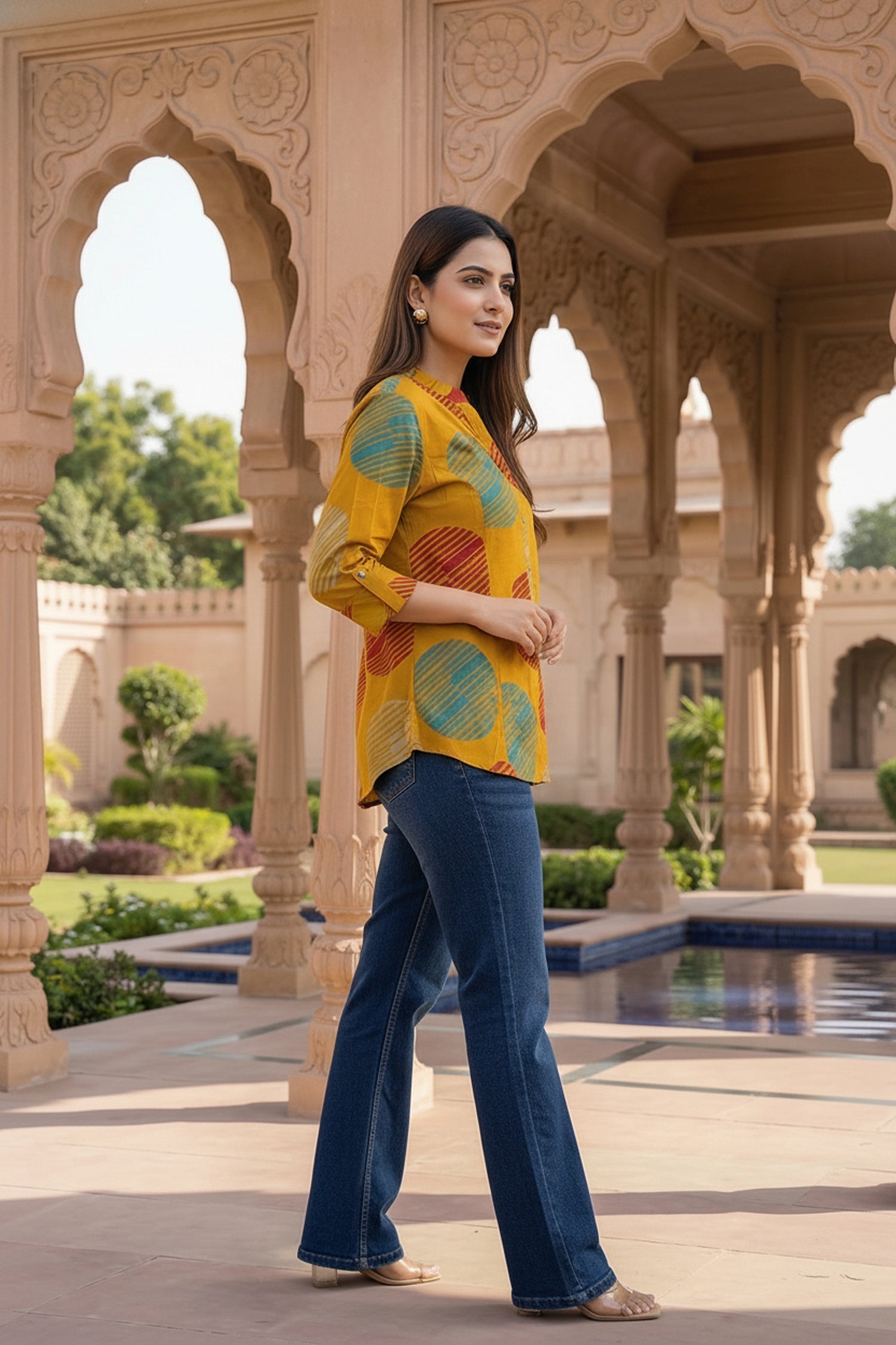 Yellow Cotton Top with Geometric Print