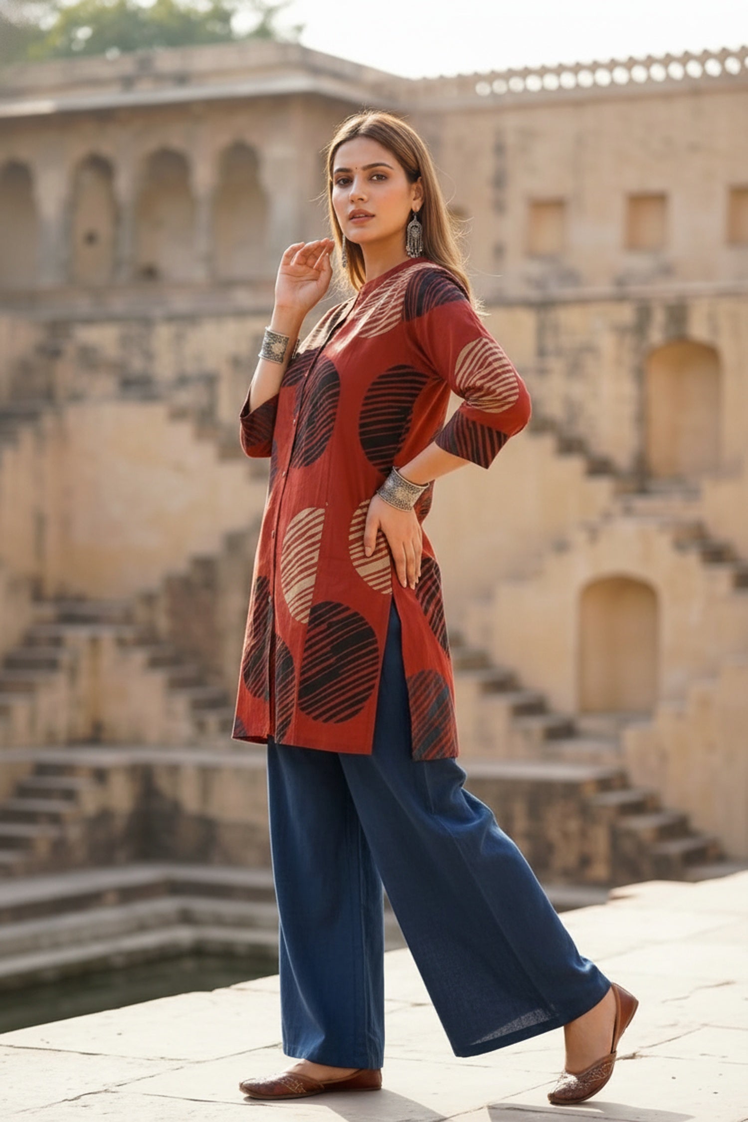 Red Cotton Printed Summer Top