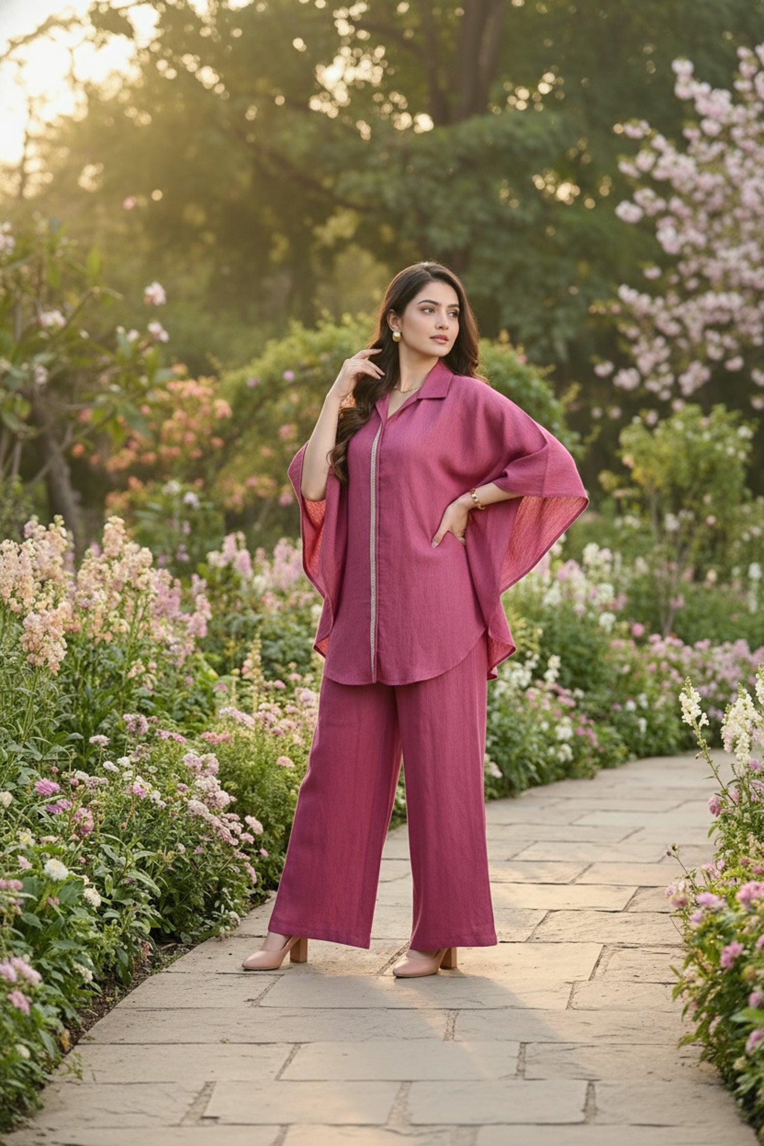 Onion Pink Kaftan Style Cord Set