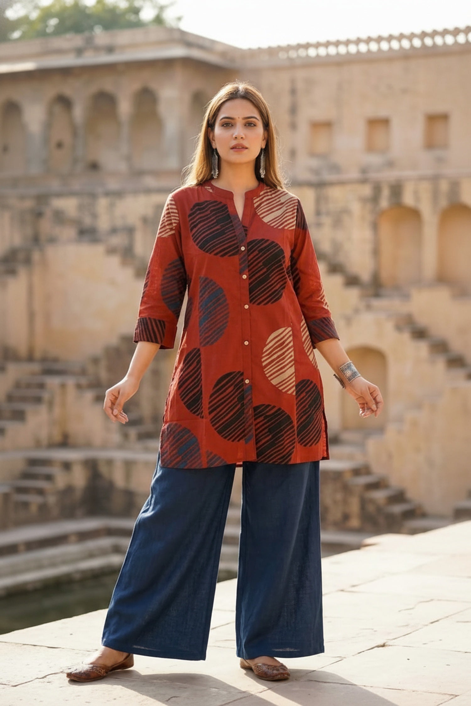 Red Cotton Printed Summer Top