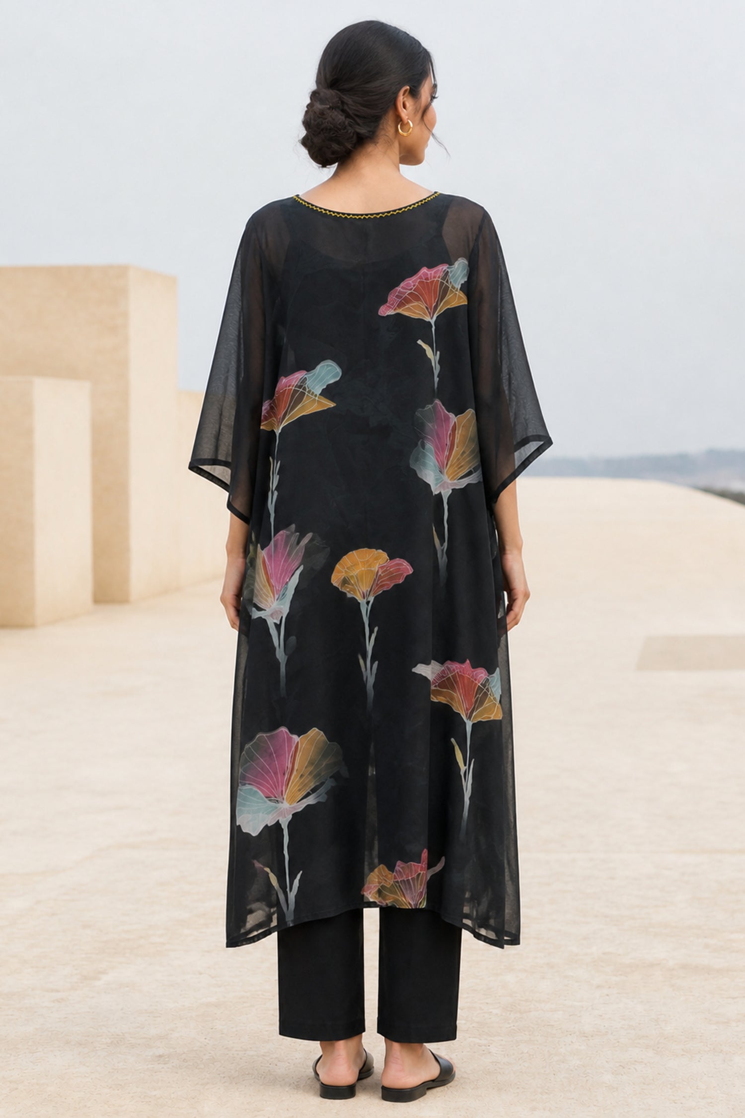 Black Hand painted Chiffon Co-Ord Set