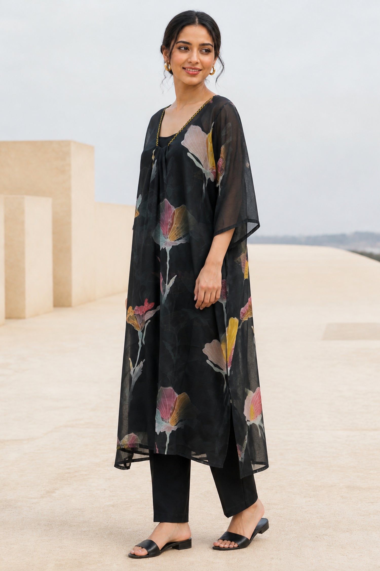 Black Hand painted Chiffon Co-Ord Set
