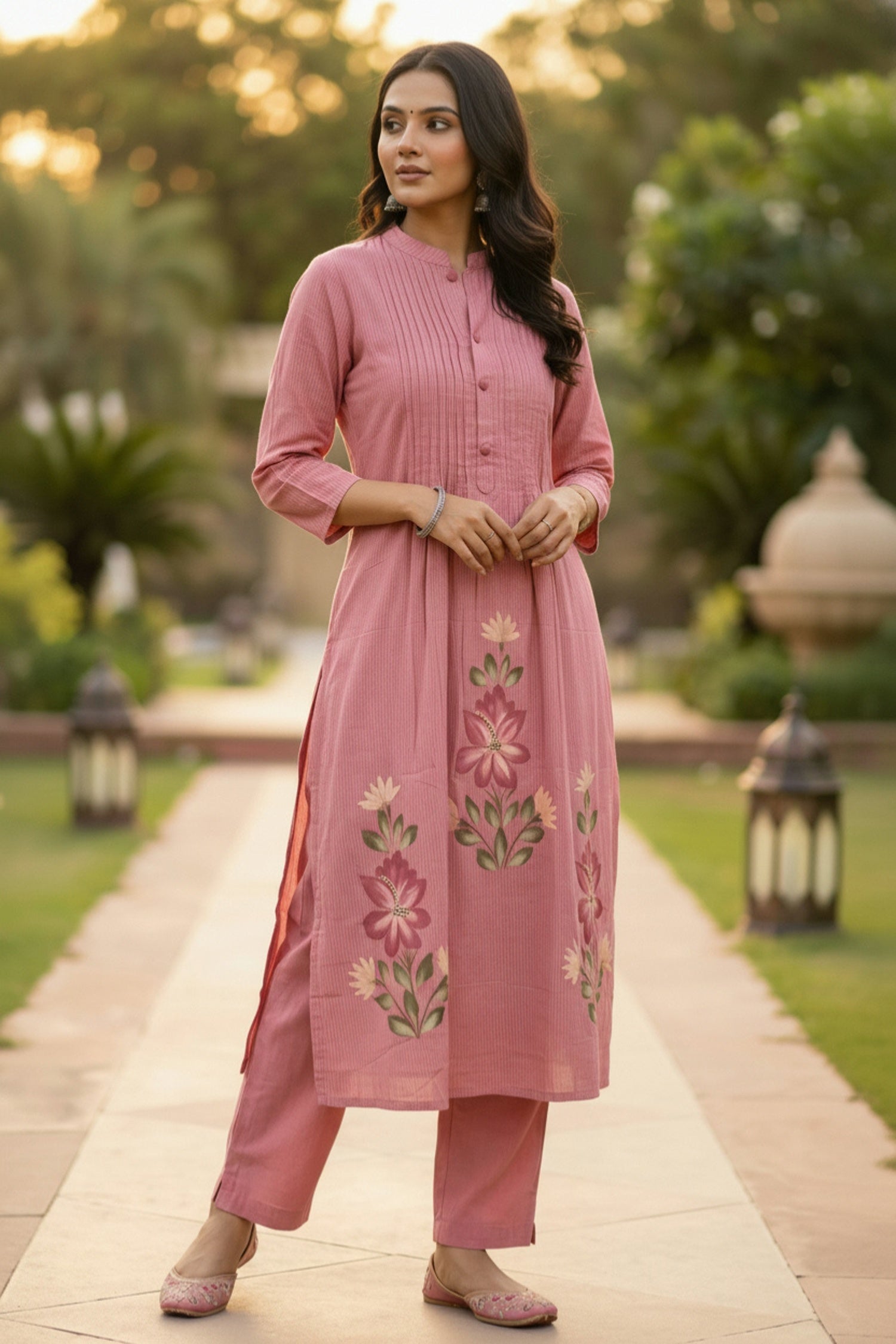 Blooming Pink Floral Cord Set with a Chic Look