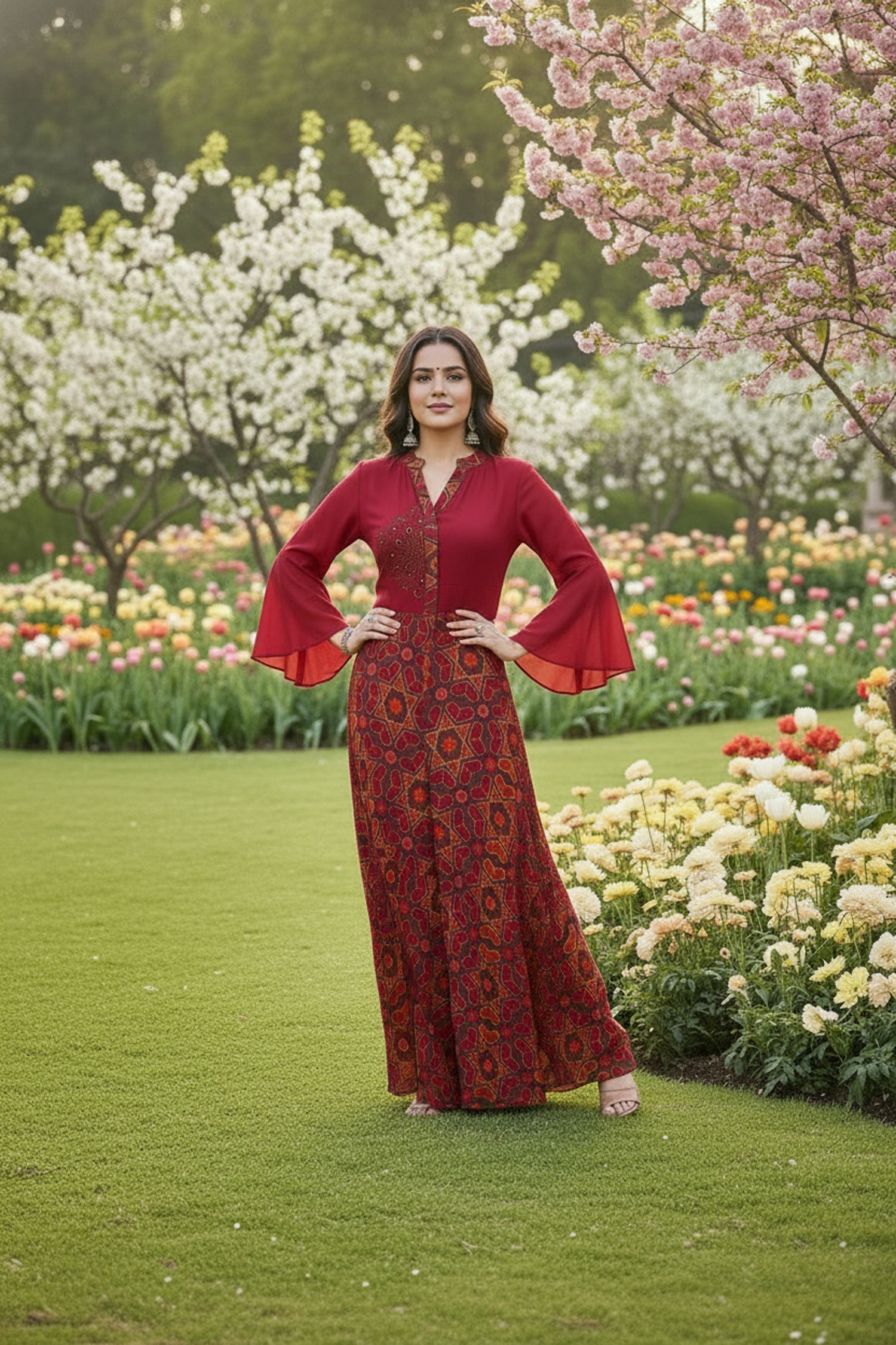 Maroon Elegance Printed Cord Set