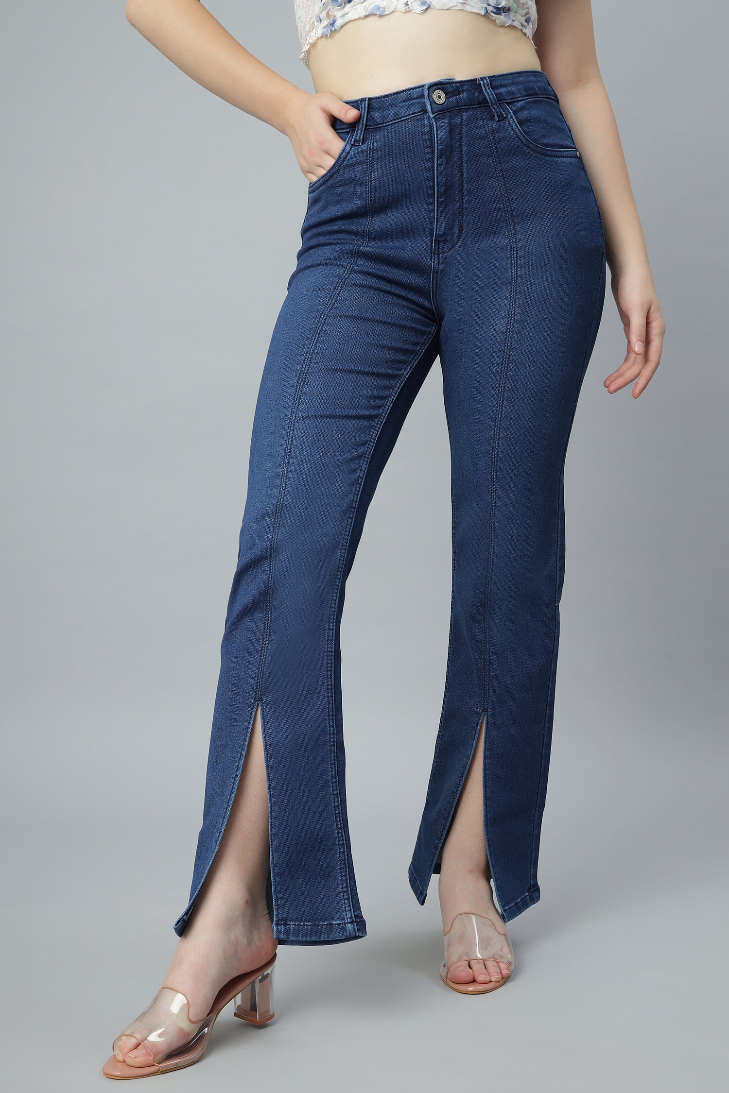 Side Slit Blue Denim