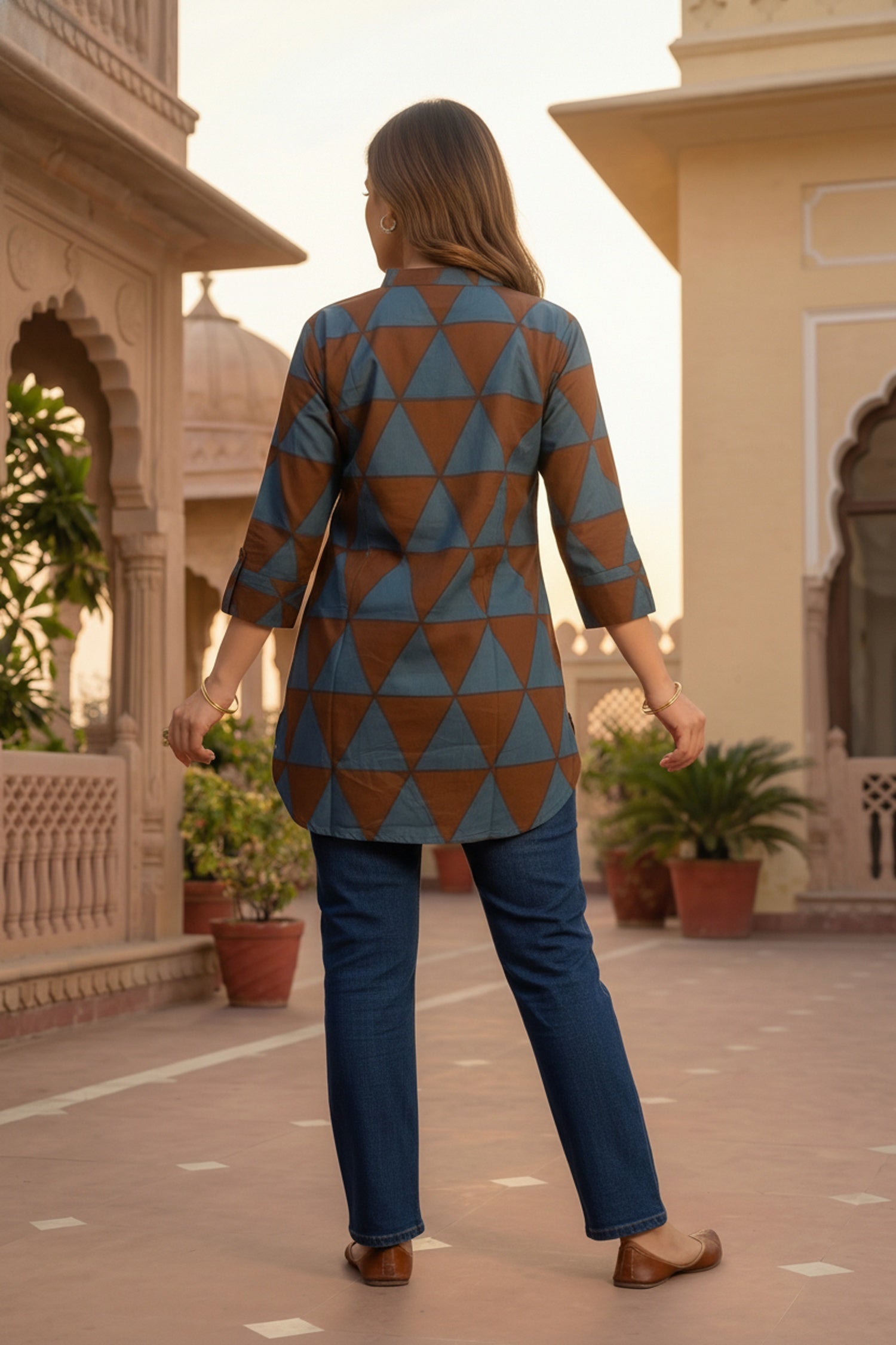 Brown Cotton Top with Geometric Design