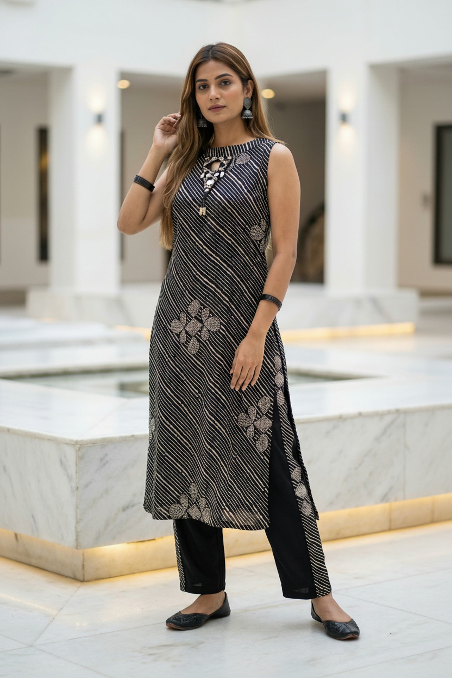 Black Striped Sleeveless Co-ord Set