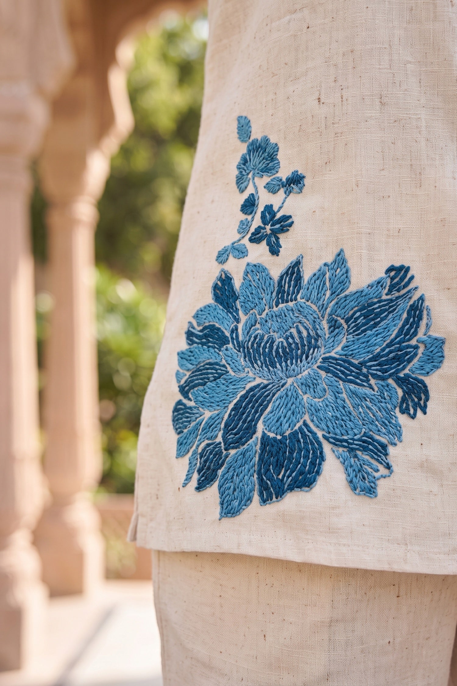 Relaxed Fit Jute Blue Floral Embroidered Cord Set
