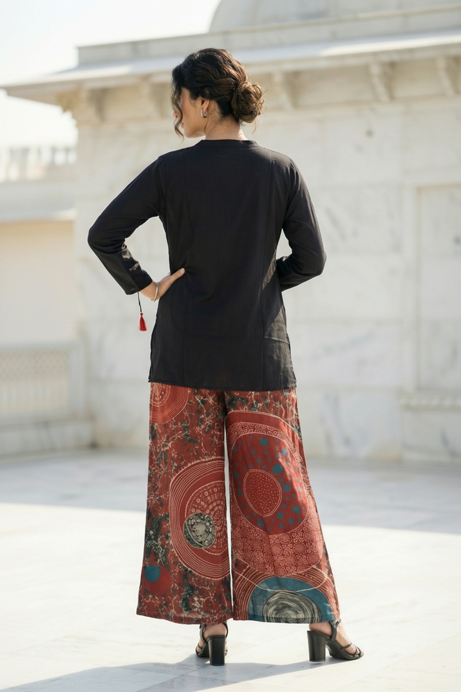 Classic Black Shirt Co-ord Set with Printed Pants