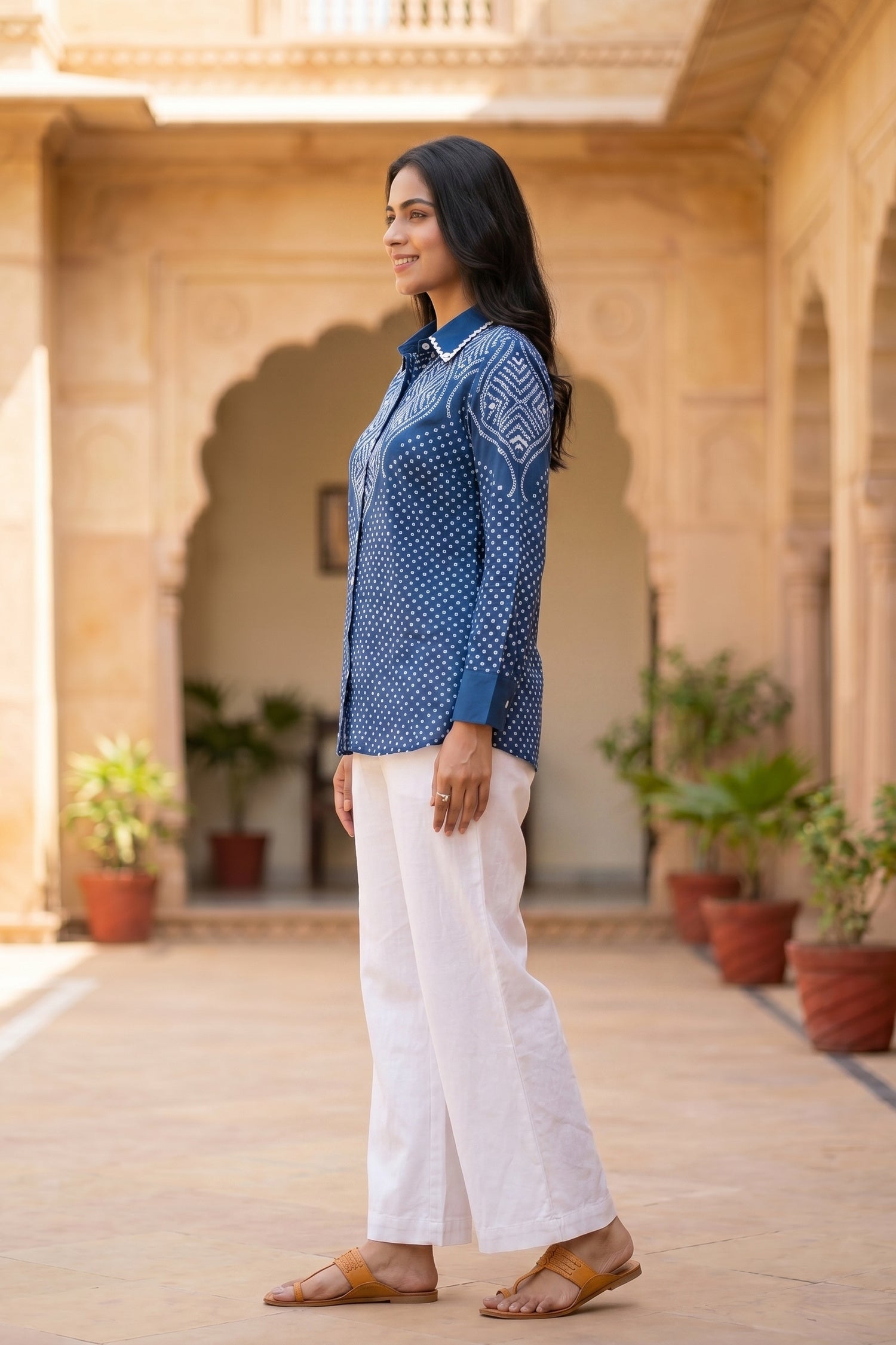 Rich Blue Bhandhi Crepe Shirt